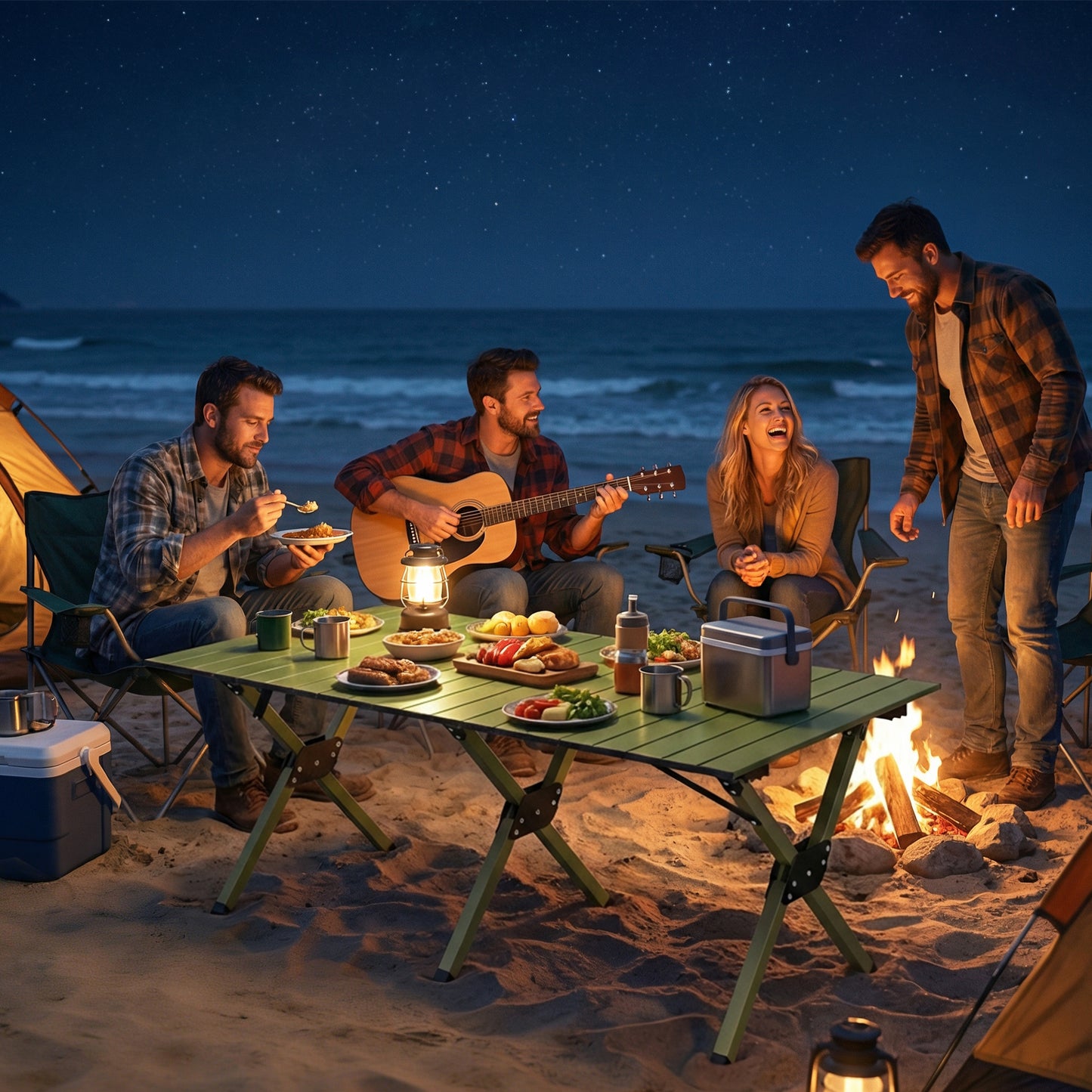 4ft Folding Camping Table, Picnic Table with Roll Up Top, Green