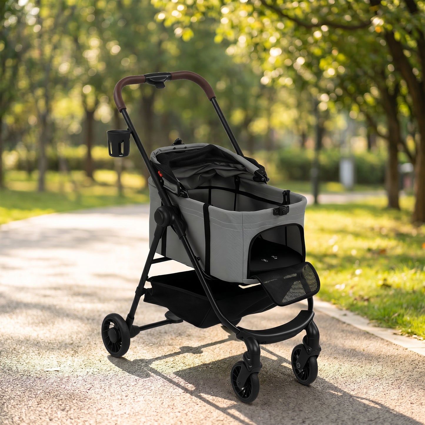 Dog Stroller, 3 in 1 Foldable Pet Stroller for Small Puppy Cat with Detachable Travel Carrier, 4 Wheels Dog Pram with Storage Basket, Seat Leashes, Mesh Window, Grey