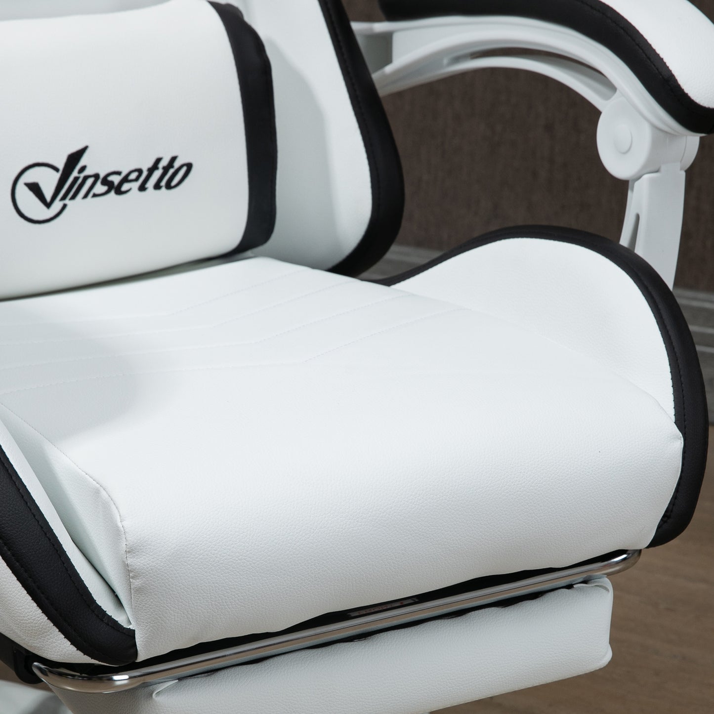 omputer Gaming Chair, PU Leather Office Desk Chair with Footrest, Swivel Wheels, 135° Reclining Back, Lumbar Support, Headrest for Home, White and Black