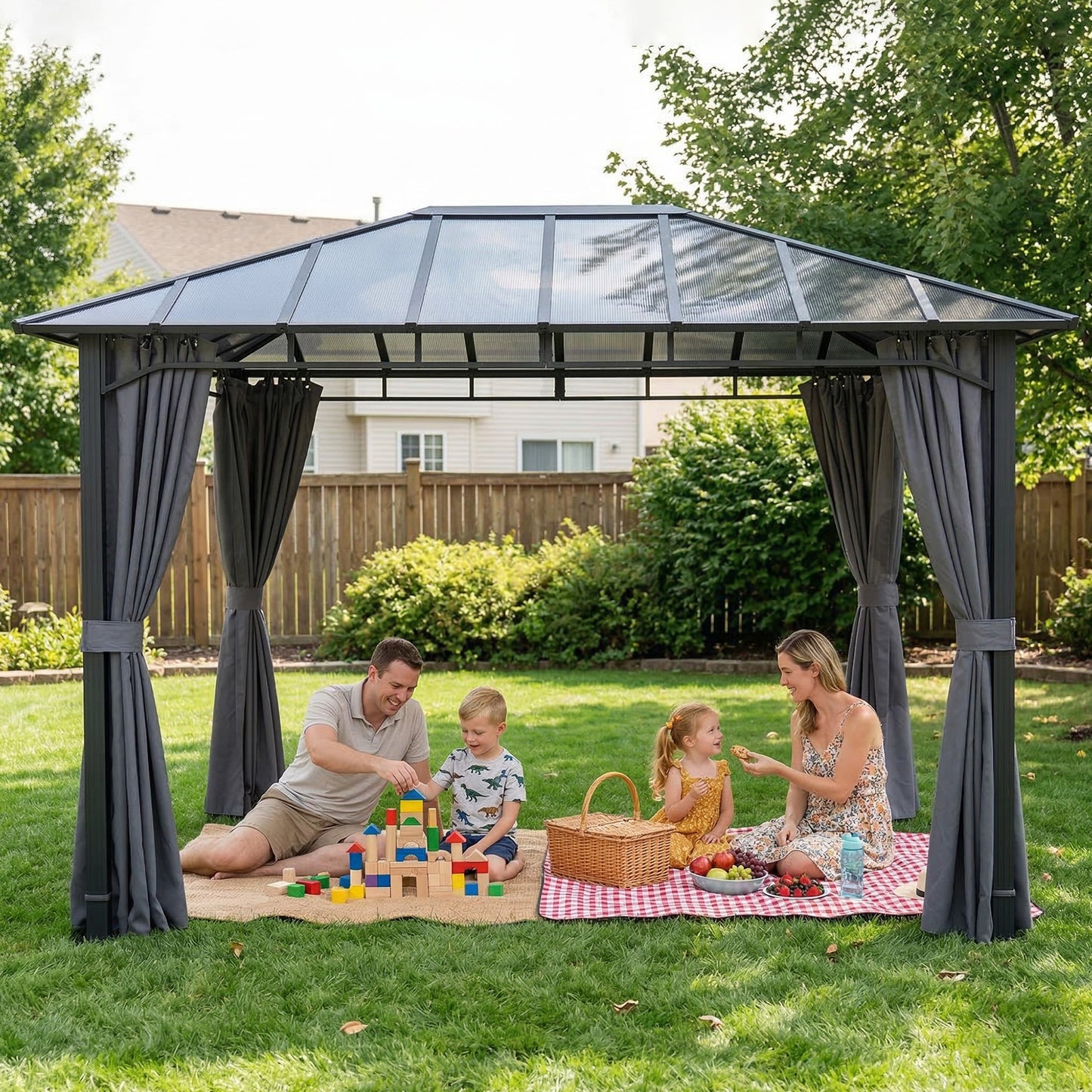 3 x 4 m Hardtop Gazebo with PC Roof, Aluminium Frame, Dark Grey