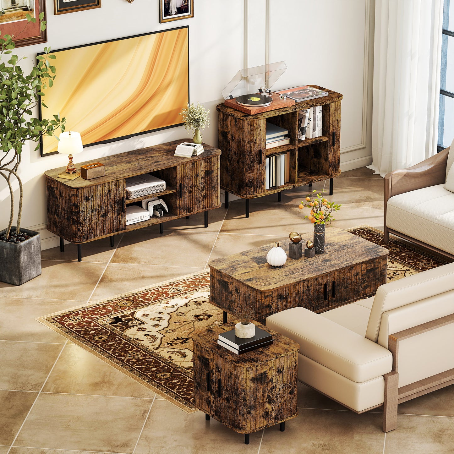 TV Unit for Living Room, TV Stand, Rustic Brown