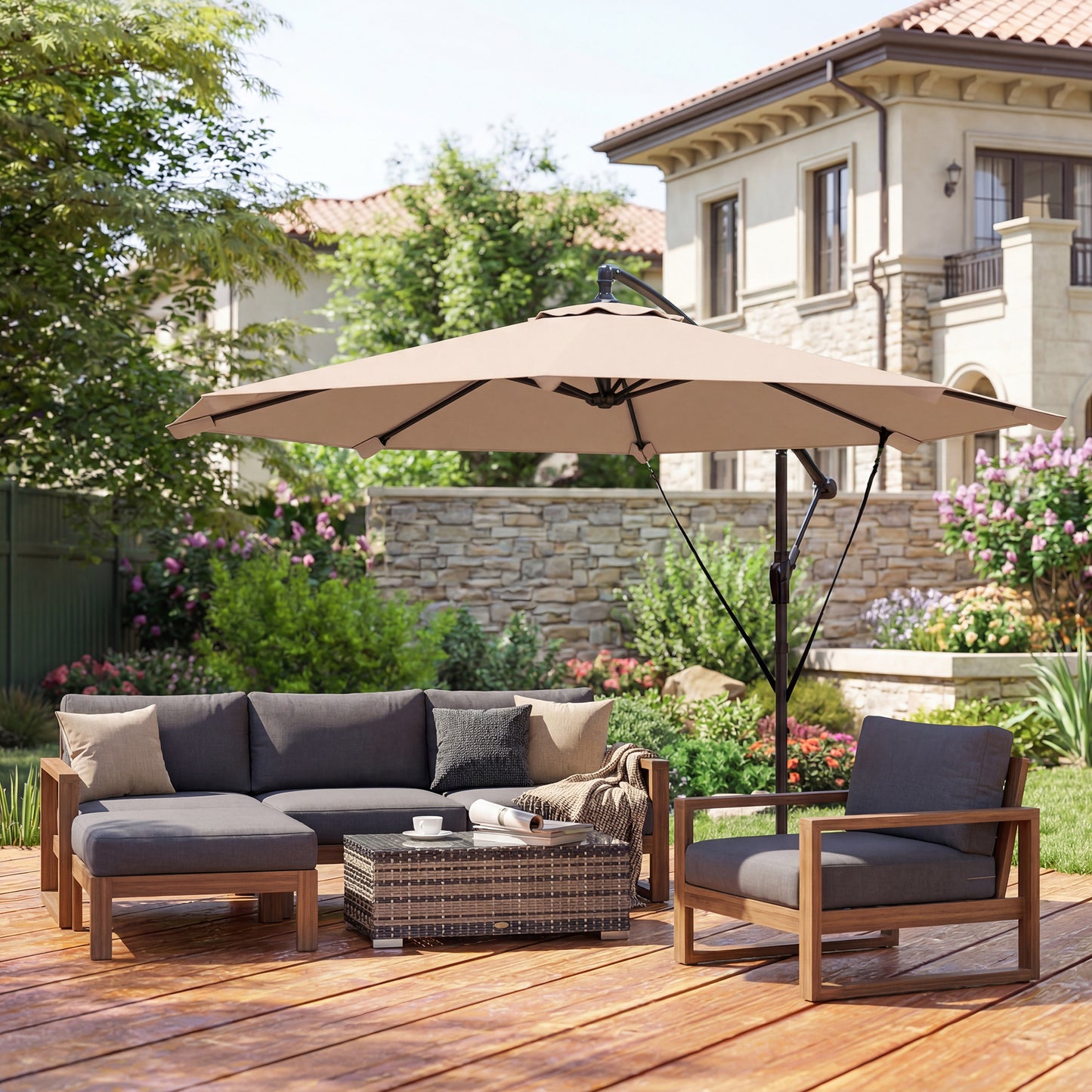 3 m Cantilever Parasol, Offset Umbrella with Cover and Wind Ropes