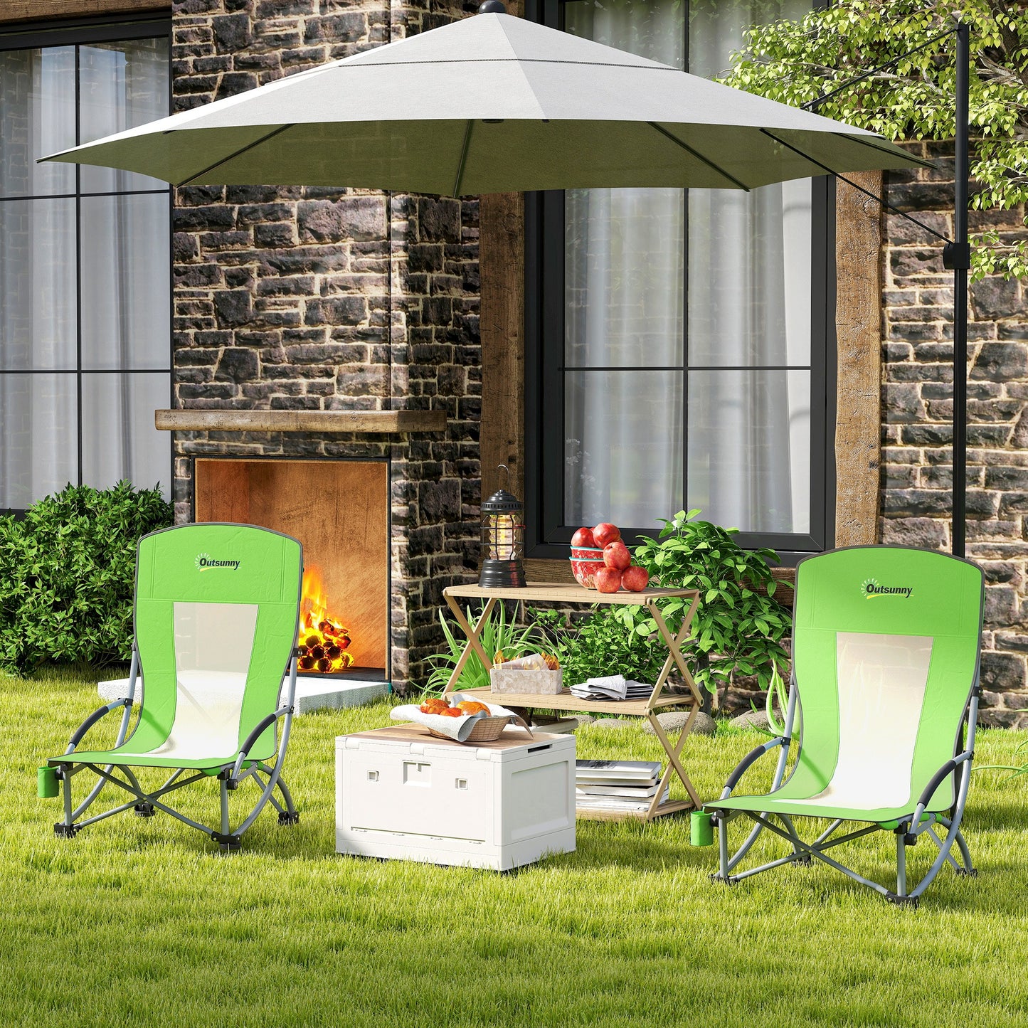 Set of 2 Folding Beach Chair, Camping Chair with Carry Bag, Green