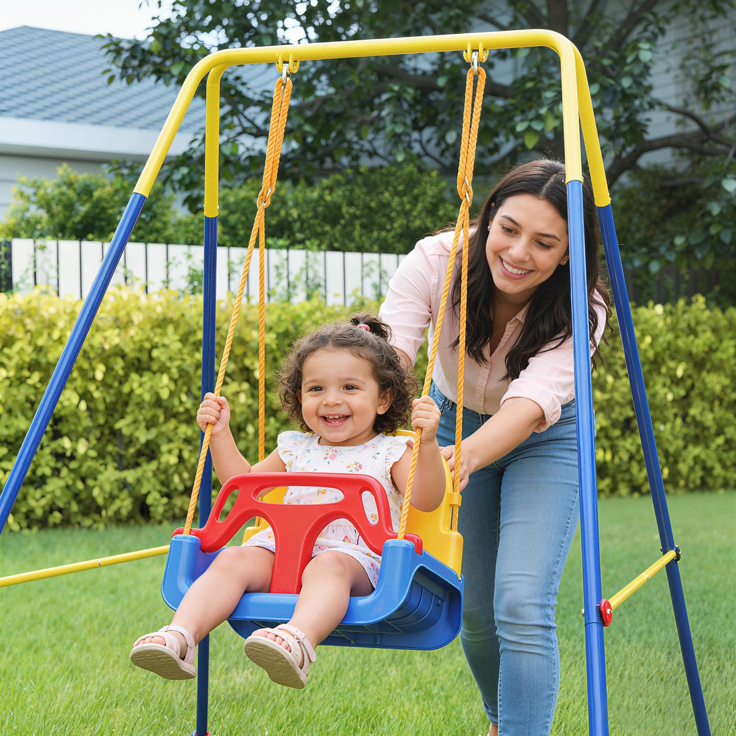 3 in 1 Toddler Swing Set, Folding Child Swing Set for Kids, Blue