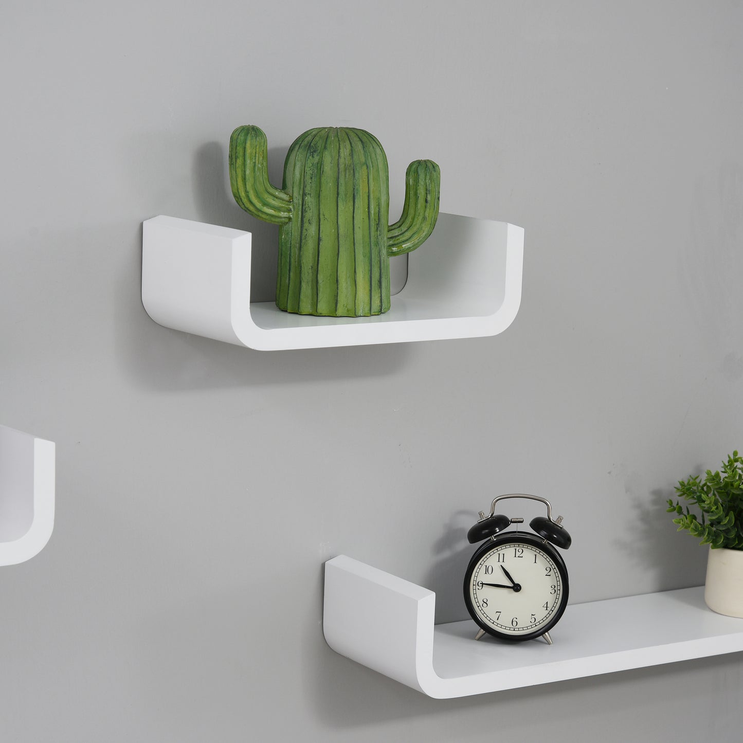 U Shaped Shelf Set Floating Wall Mounted White Hanging 3pc Display