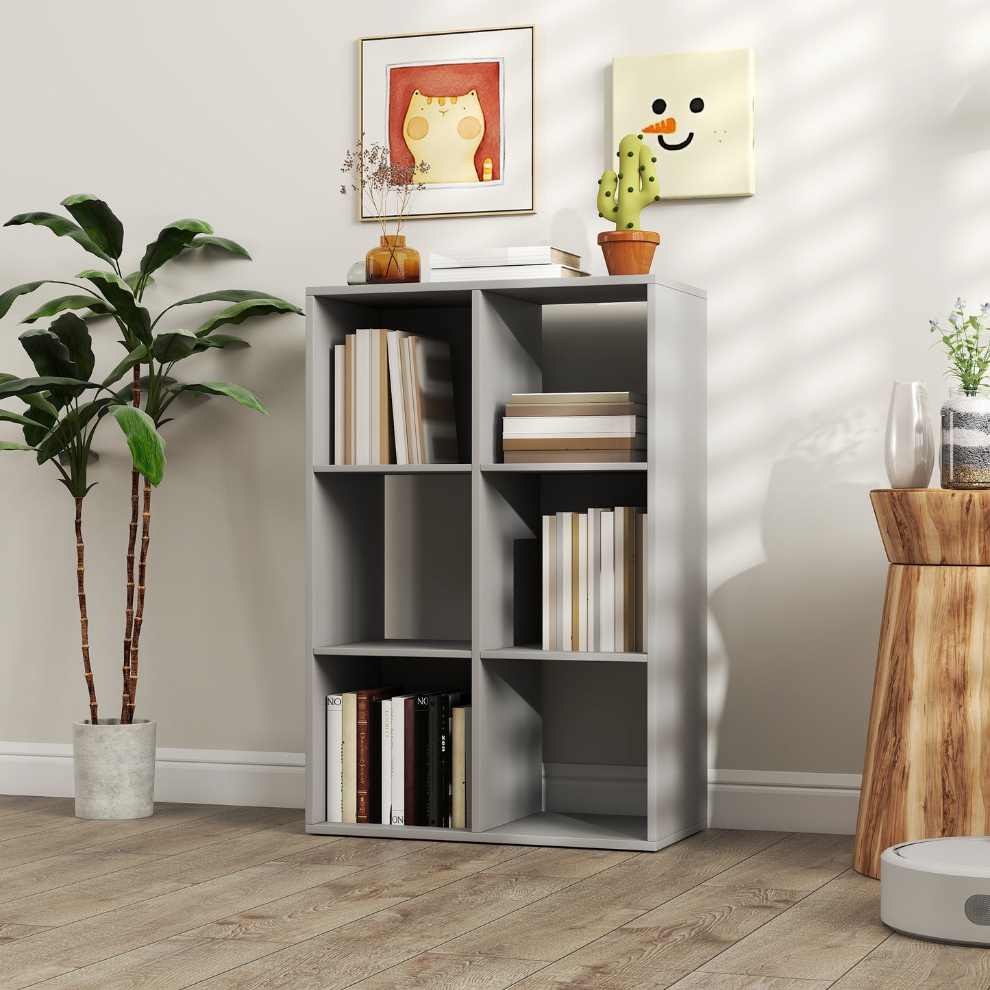 6-Cube Bookshelf, Display Shelving Unit for Home Office, Light Grey
