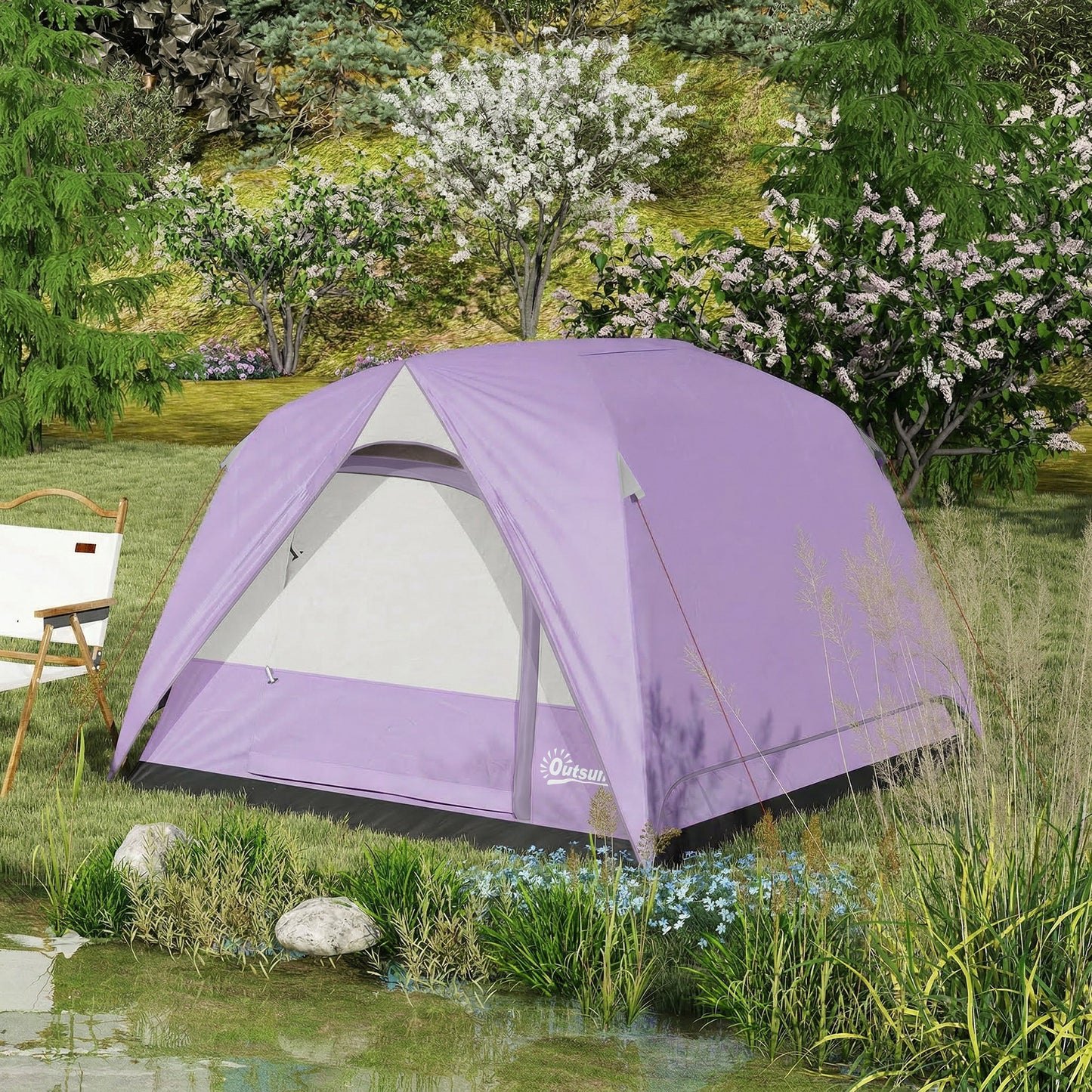 3-4 Person Camping Tent, Waterproof Tent, Purple