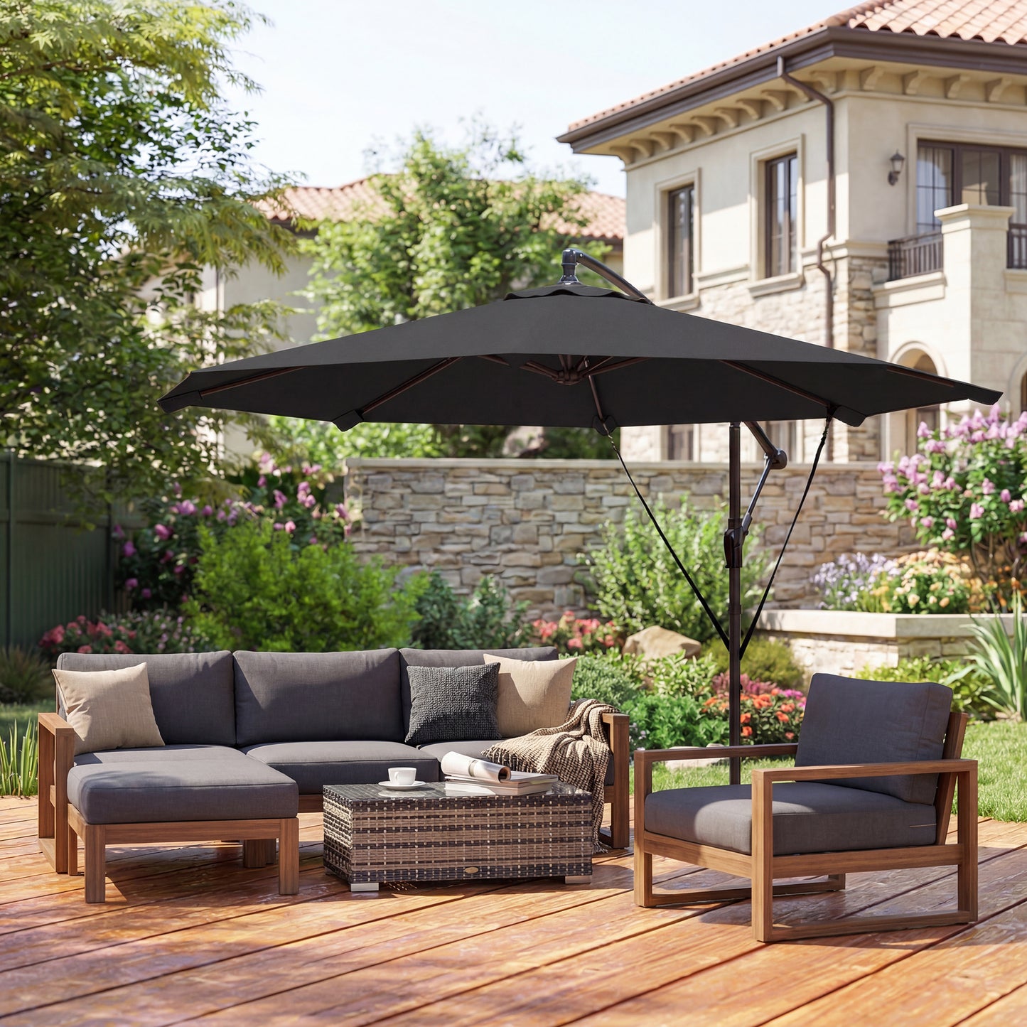 3 m Cantilever Parasol, Offset Umbrella with Cover and Wind Ropes