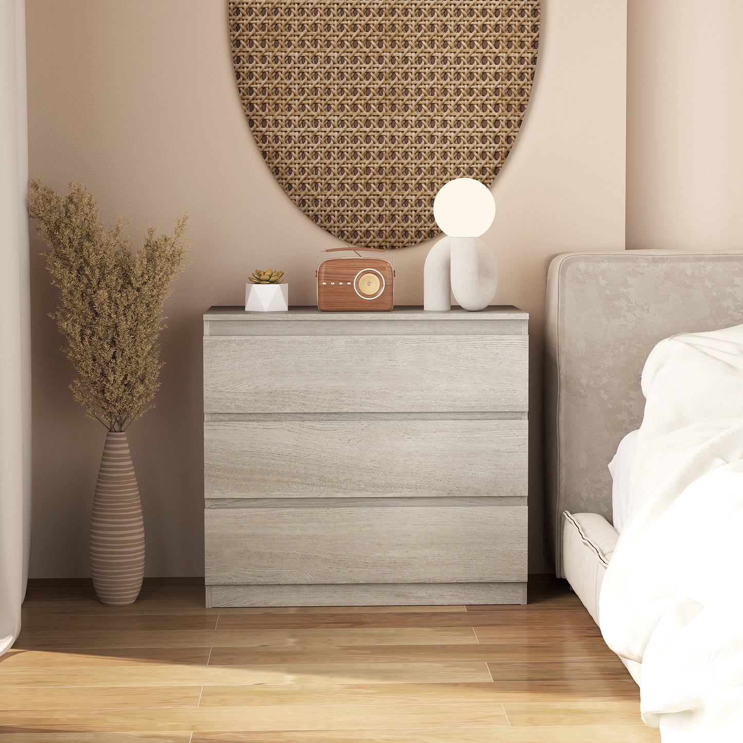 Chest of Drawers, 3 Drawer Storage Cabinet Unit for Bedroom, Grey