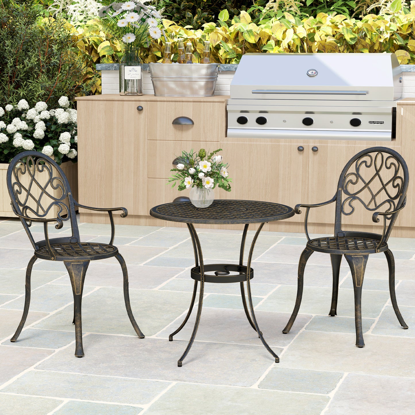 3PCs Bistro Set, Aluminium Garden Table and Chairs Bronze Tone