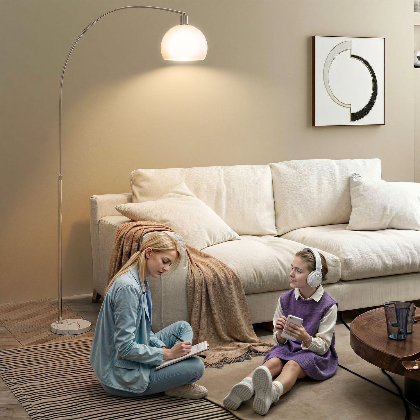 Floor Lamp for Living Room, Modern Standing Lamp with Shade & Foot Switch, Minimalist Tall Pole Lampshade for Bedroom, Office, White