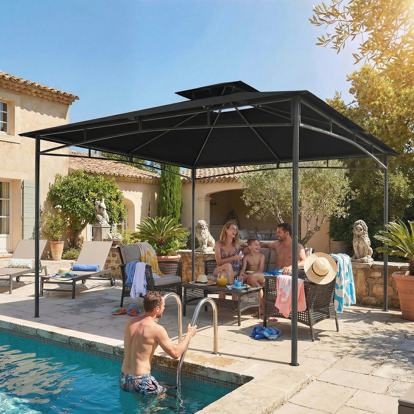 Outsunny 3 x 3 m Gazebo, Outdoor Gazebo Canopy with 2-Tier Roof, Black