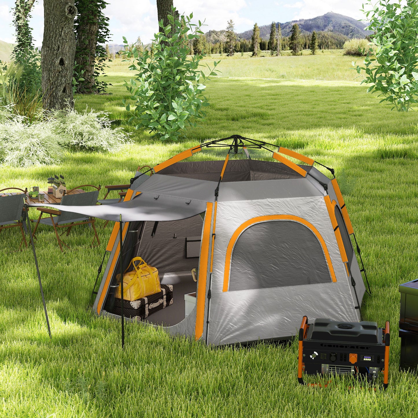 Instant Camping Tent, 4 Person Easy Setup Dome Tent, Light Grey