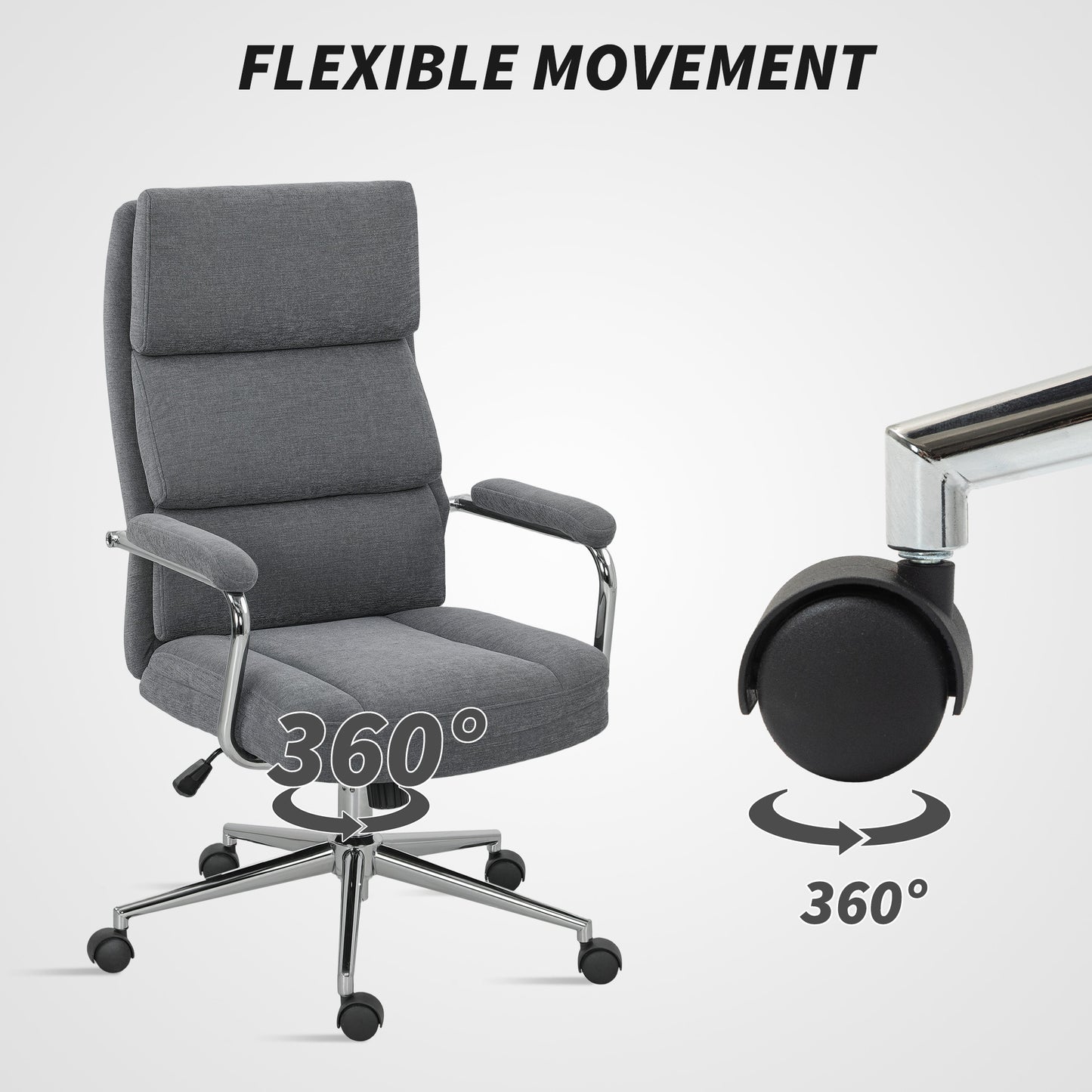 Linen Fabric Office Desk Chair with Tilt Function, Charcoal Grey