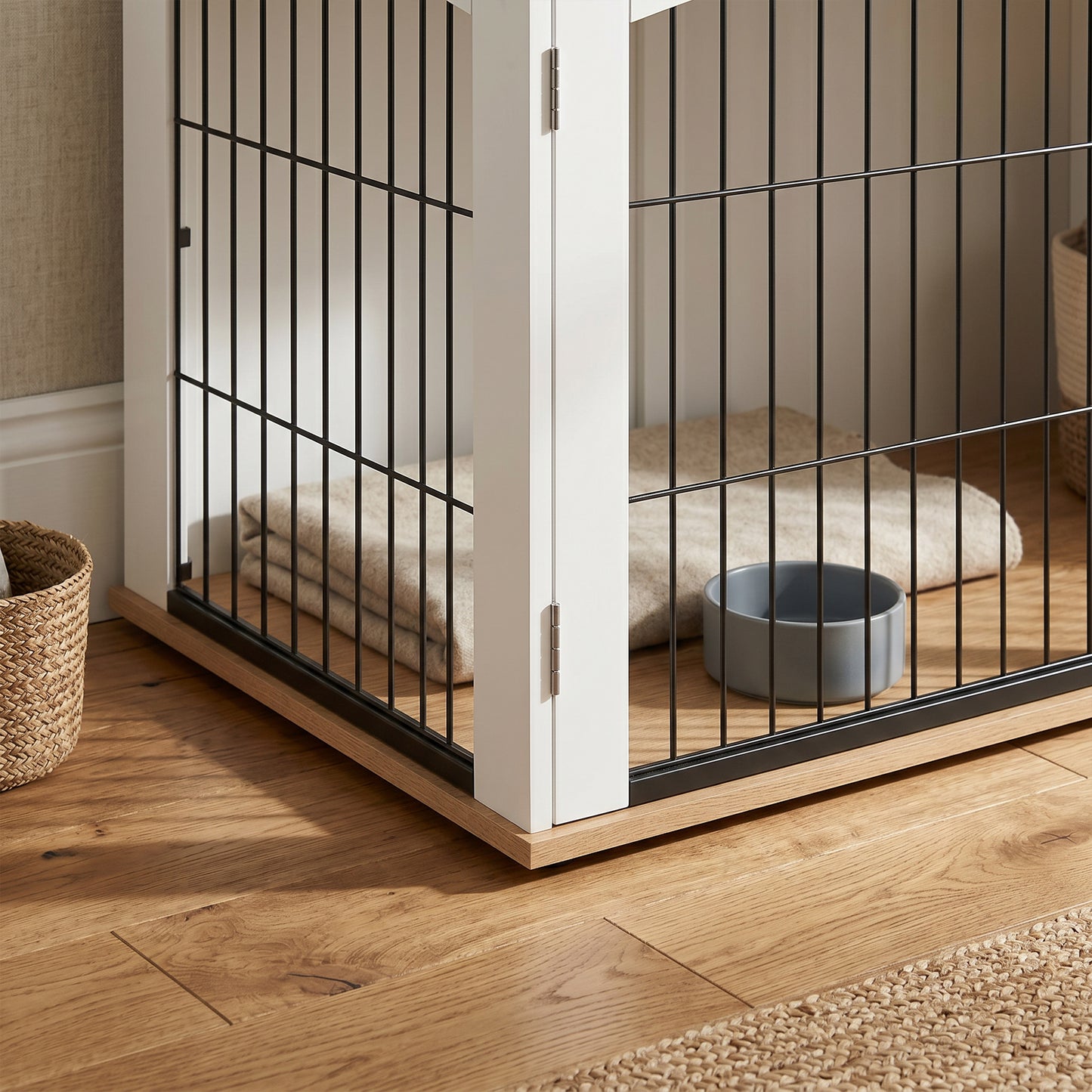 Dog Crate Furniture, Indoor Dog Cage with Double Doors for Large Breeds, Pet Kennel End Side Table with Arched Door Design, 100 x 60 x 69 cm, White