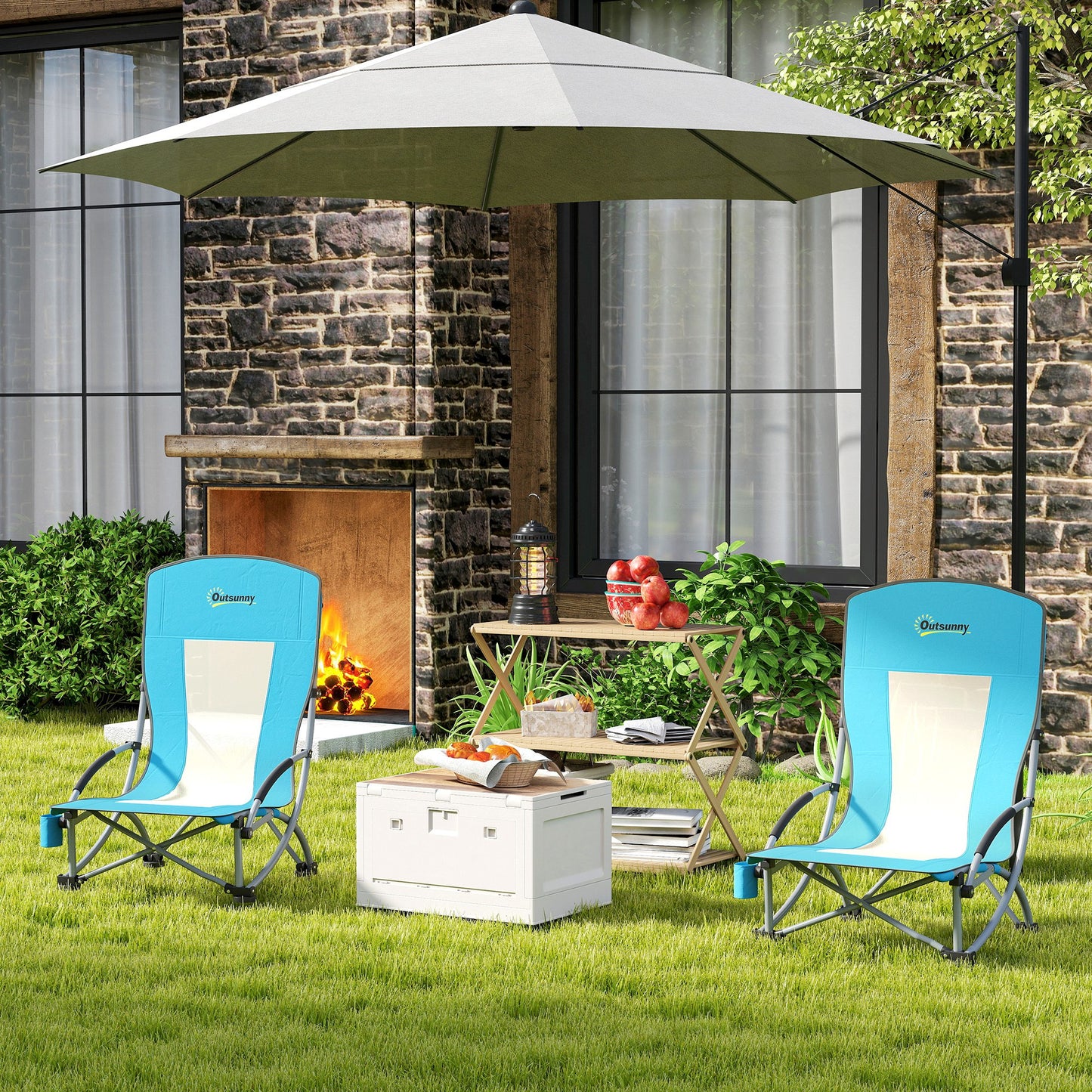 Set of 2 Folding Beach Chair, Camping Chair with Carry Bag, Blue