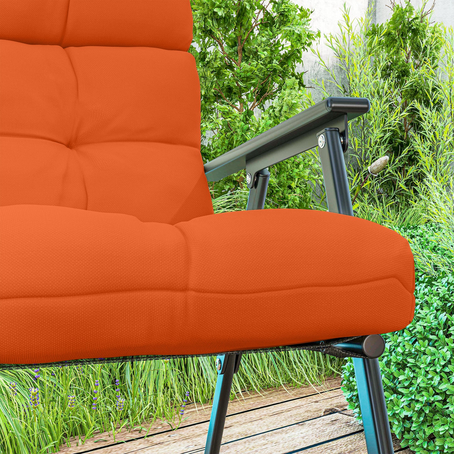 2pc Outdoor Seat Cushion with Backrest, Ties, for Garden, Orange