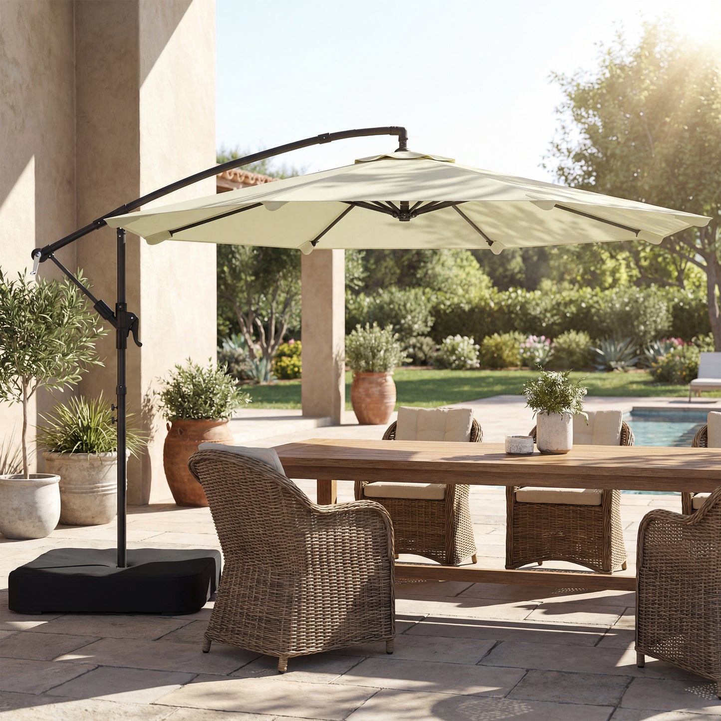 3 m Garden Cantilever Parasol with Sandbag, 360 Degree Rotation