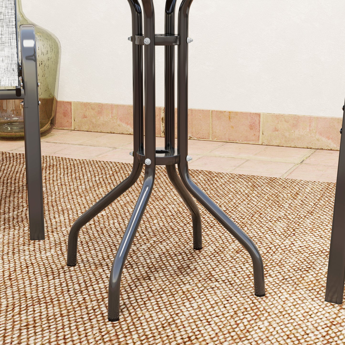 Garden Bistro Set, Small Garden Set w/ Stackable Chairs, Dark Grey