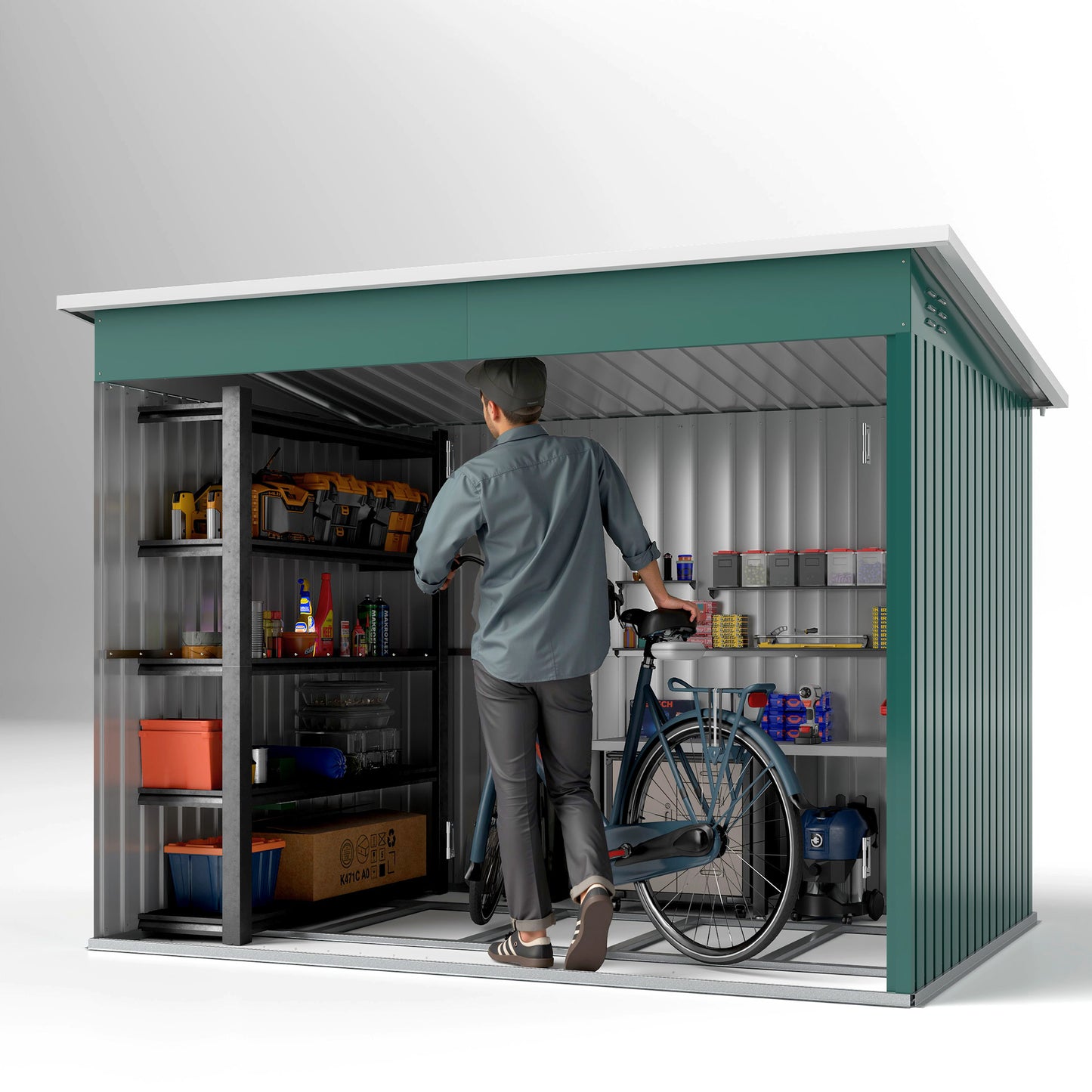 8.5 x 6ft Galvanised Steel Garden Shed with Foundation Kit, Green
