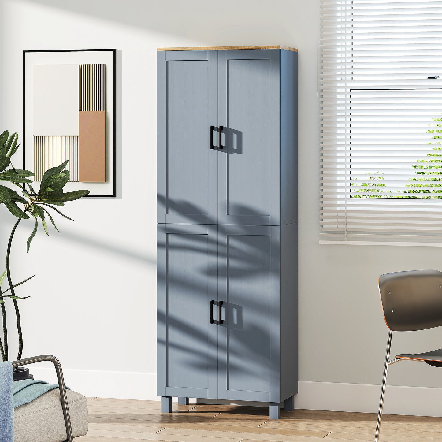 Modern Kitchen Cupboard Storage Cabinet with 4 Shelves, Grey