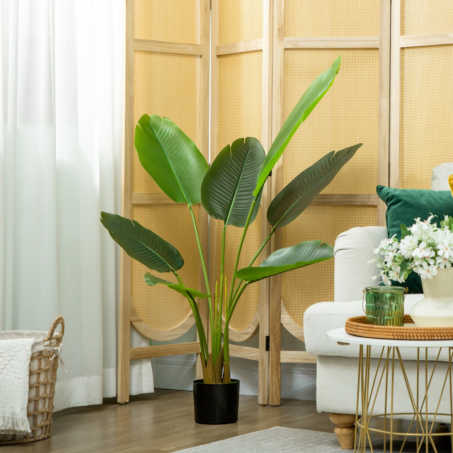 109cm Artificial Bird of Paradise Plant with Flocking in Pot, Green