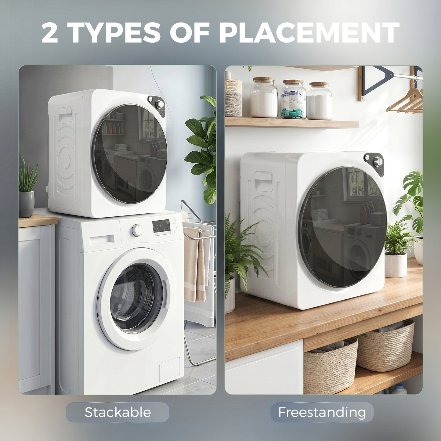5kg Vented Tumble Dryer, 1000W Compact Tumble Dryer with 5 Drying Modes, Stainless Steel Tub, Freestanding Stackable Clothes Drying Machine, White
