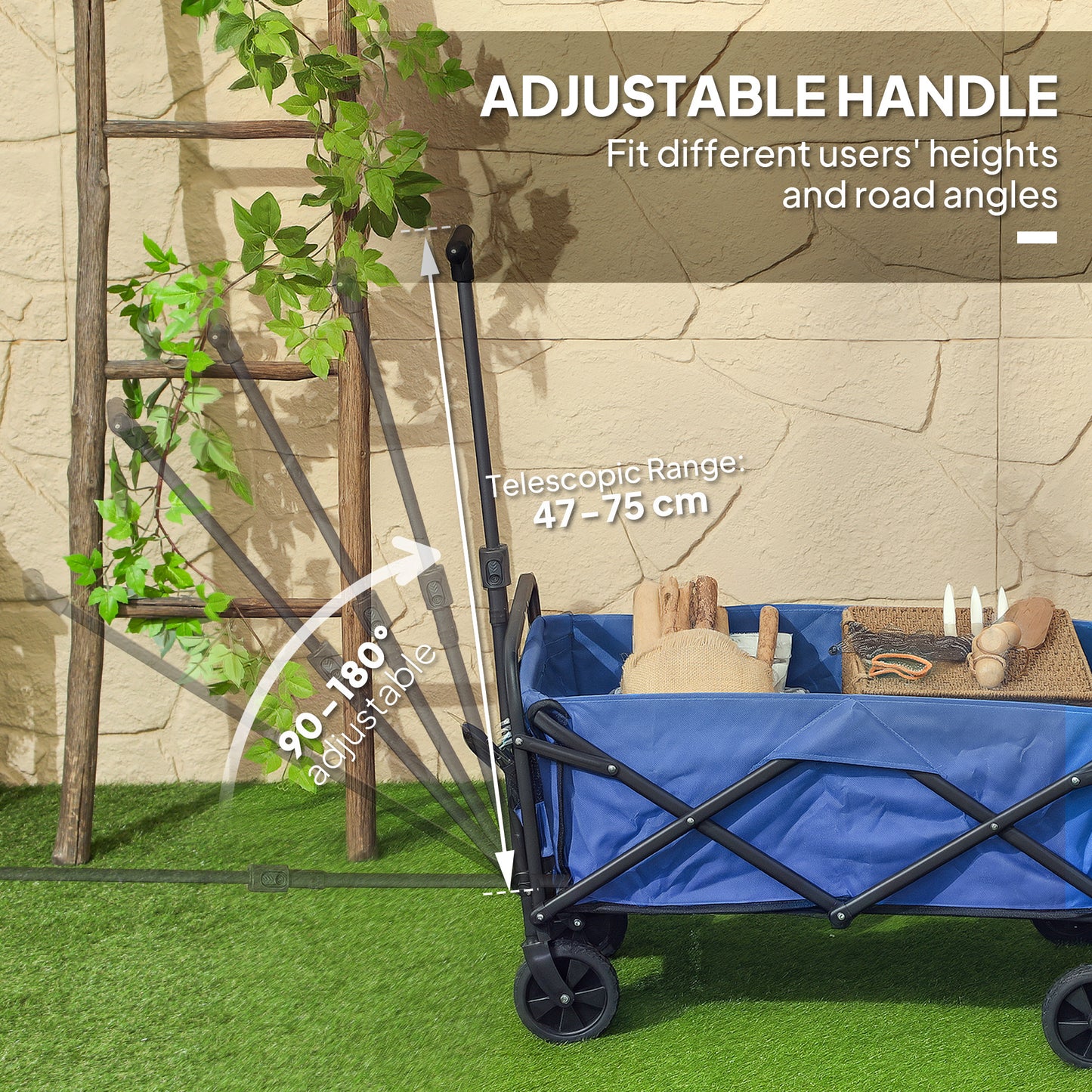 62L Festival Trolley, 120kg Heavy Duty Folding Trolley Cart, Blue