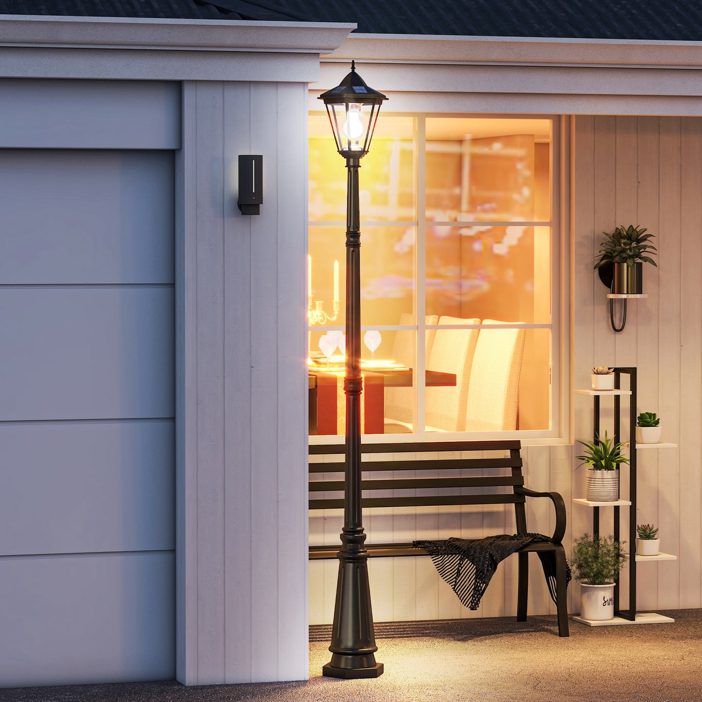 2.4m Garden Lamp Post Light LED Solar Powered Patio Path Lighting Lamp