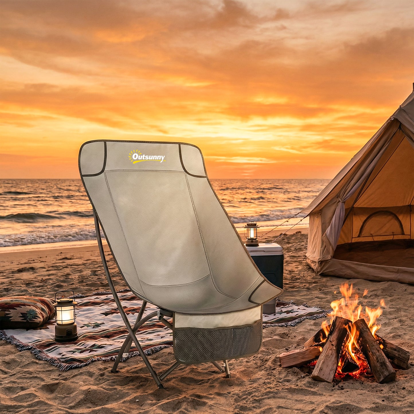 Camping Chair Portable with Side Pocket Khaki