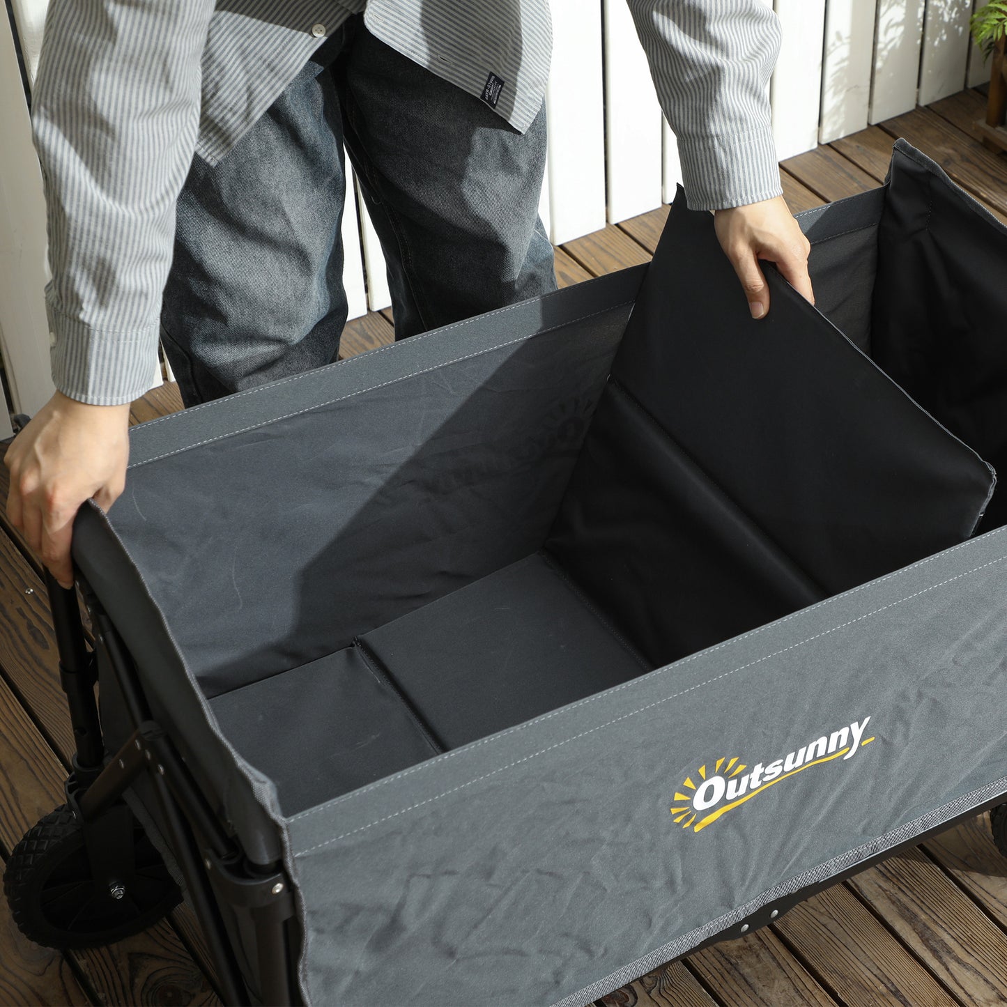 120L Folding Collapsible Wagon with Adjustable Handle, Grey
