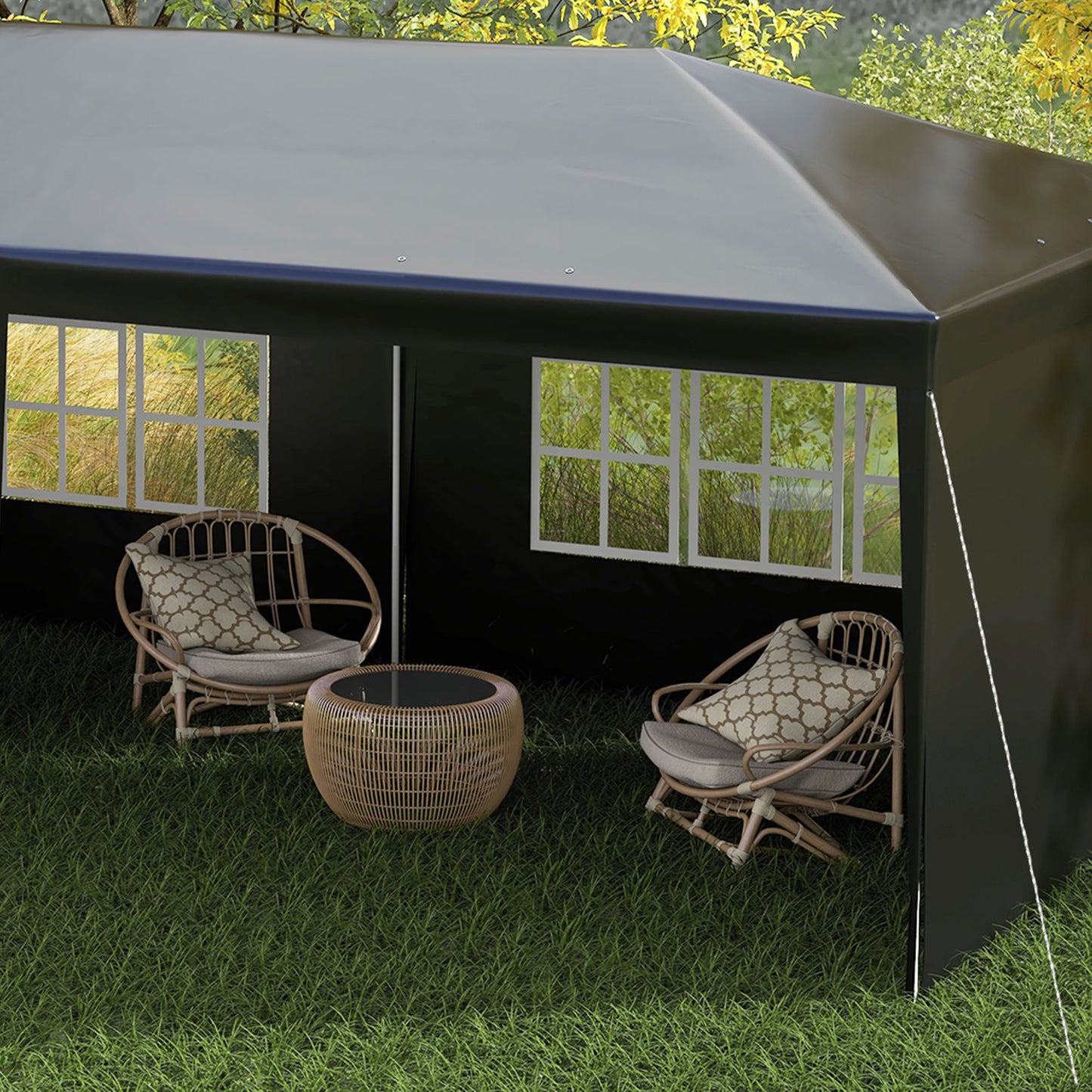 6m x 3m Garden Gazebo Marquee Canopy Party Tent Canopy Patio Black