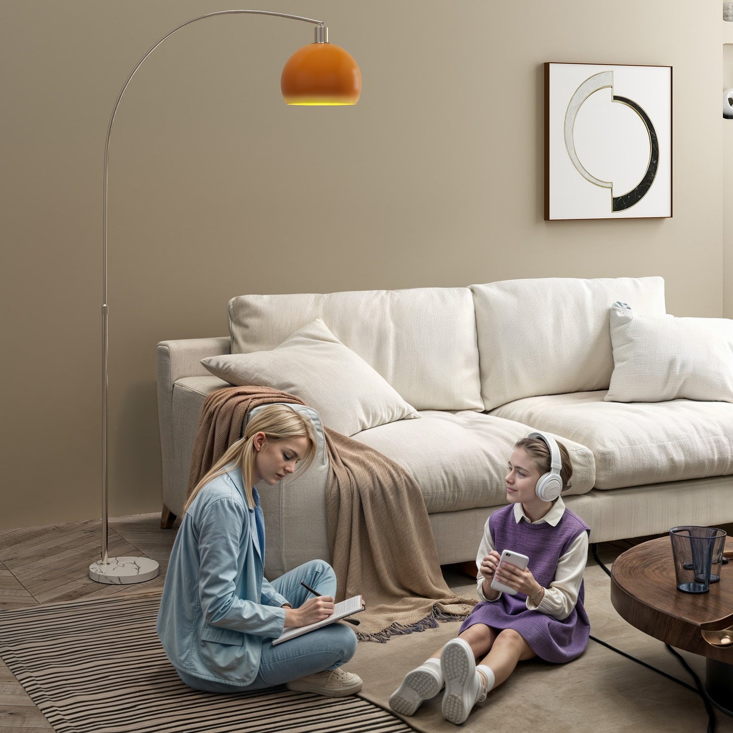 Modern Standing Lamp with Shade & Foot Switch, Orange