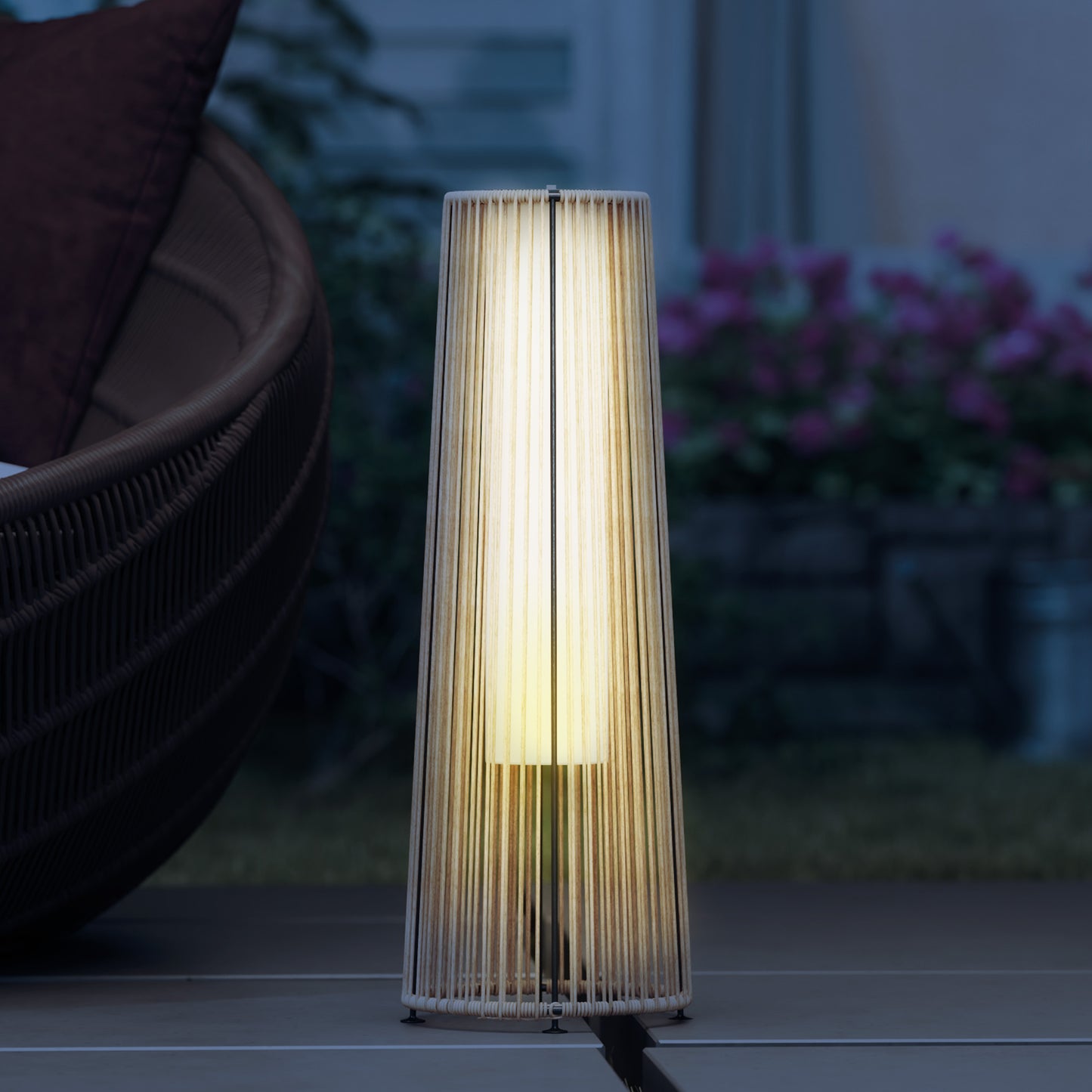 Garden Solar Powered Lights Woven Wicker Lantern Auto On/Off, Beige