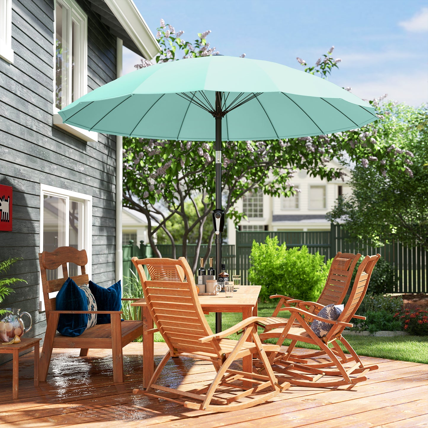 2m Shanghai Garden Parasol Umbrella, Outdoor Sun Shade, Turquoise