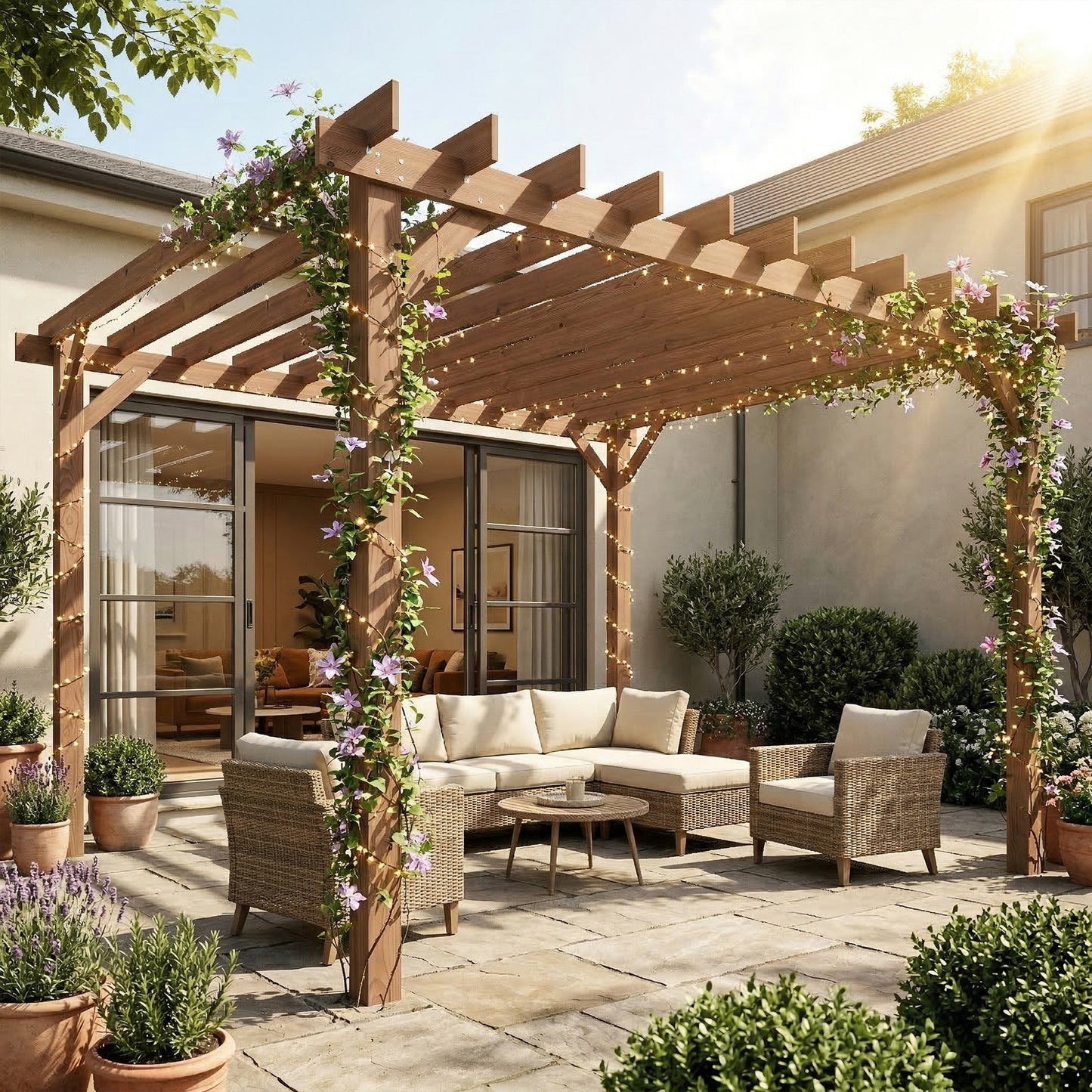 3.6 x 3 m Wooden Pergola Gazebo Grape Trellis, Maple Wood-effect