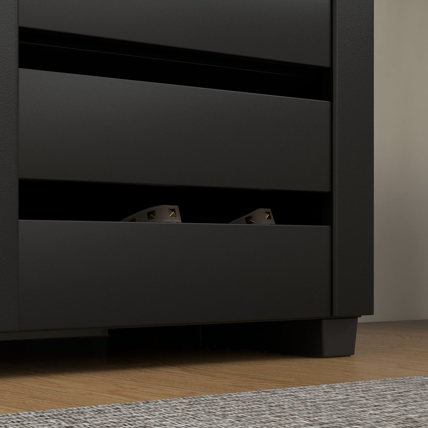 Shoe Storage Cabinet with Slatted Doors for 15 Pairs of Shoes Black