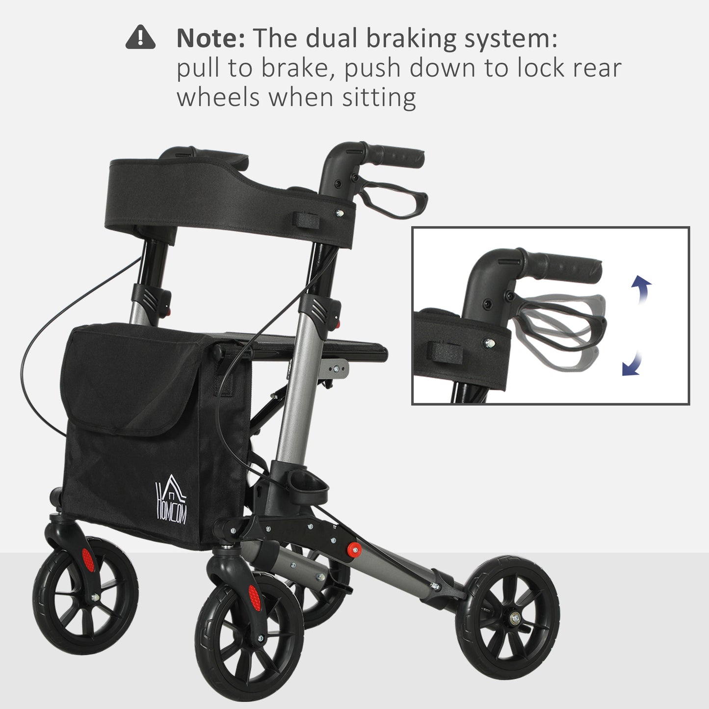 4 Wheel Rollator Walker, Adjustable Mobility Walker with Bag, Silver