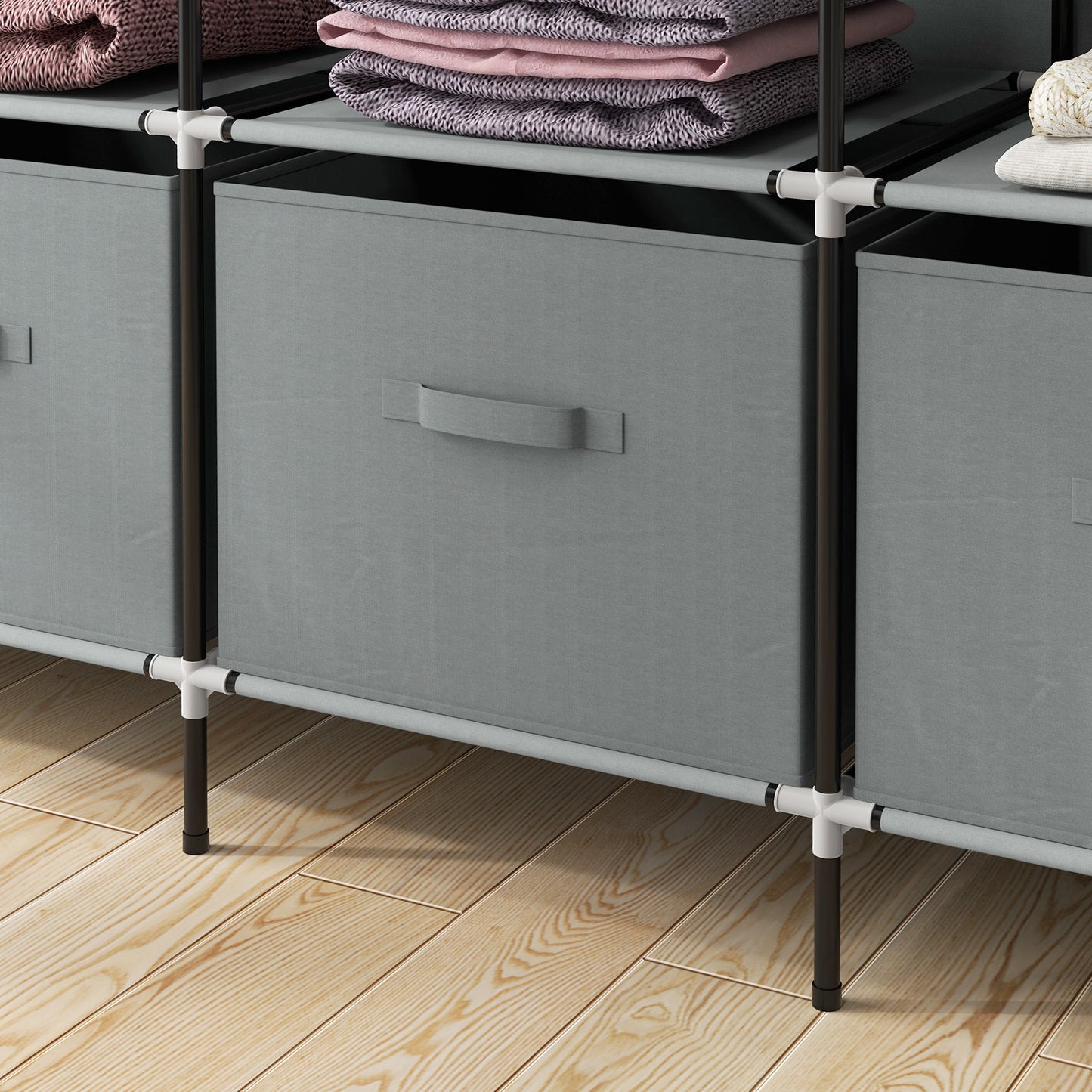 Fabric Wardrobe w/ 12 Shelves 2 Hanging Rails Foldable Closets