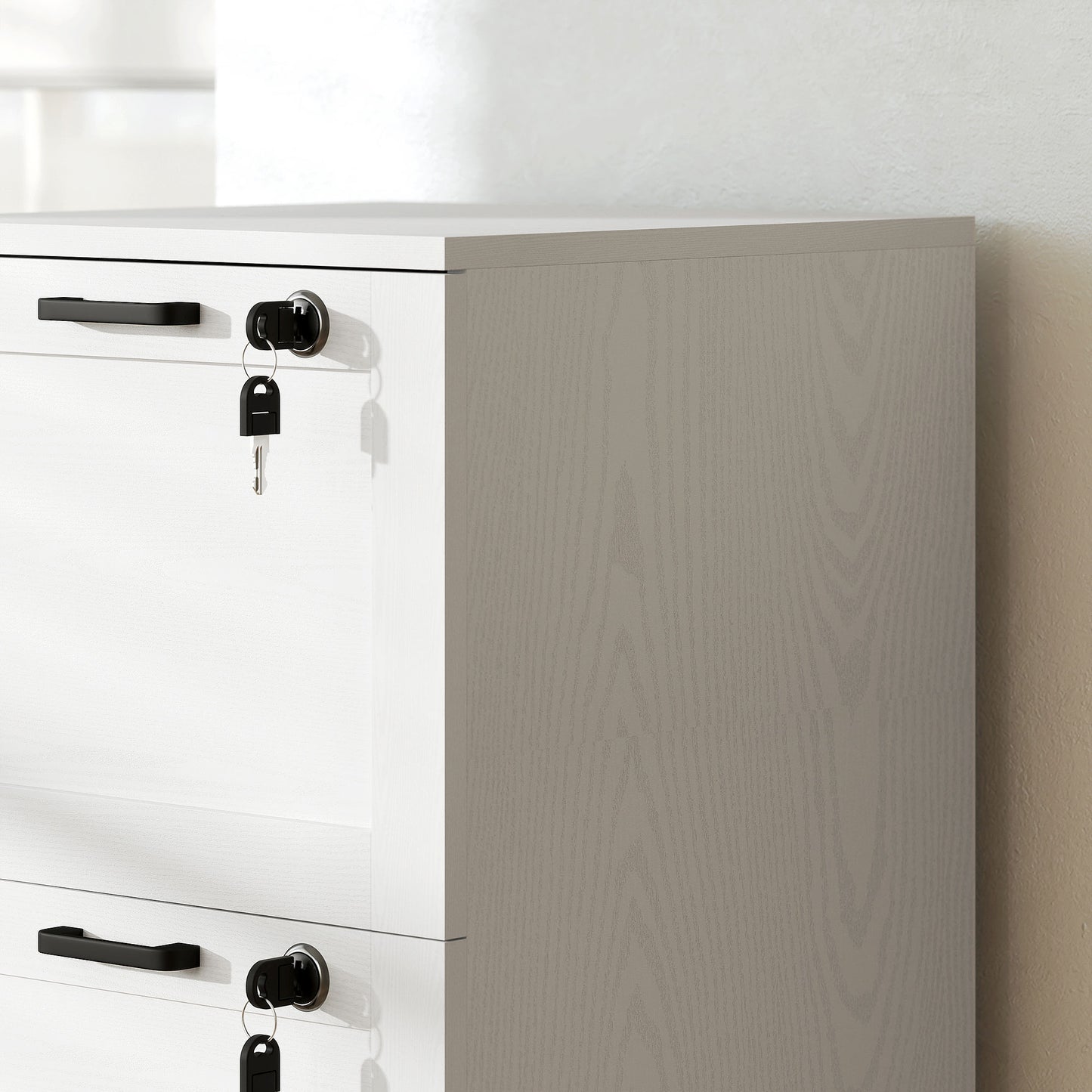 3-Drawer File Cabinet, Lockable Filing Cabinet for A4 Letter, White
