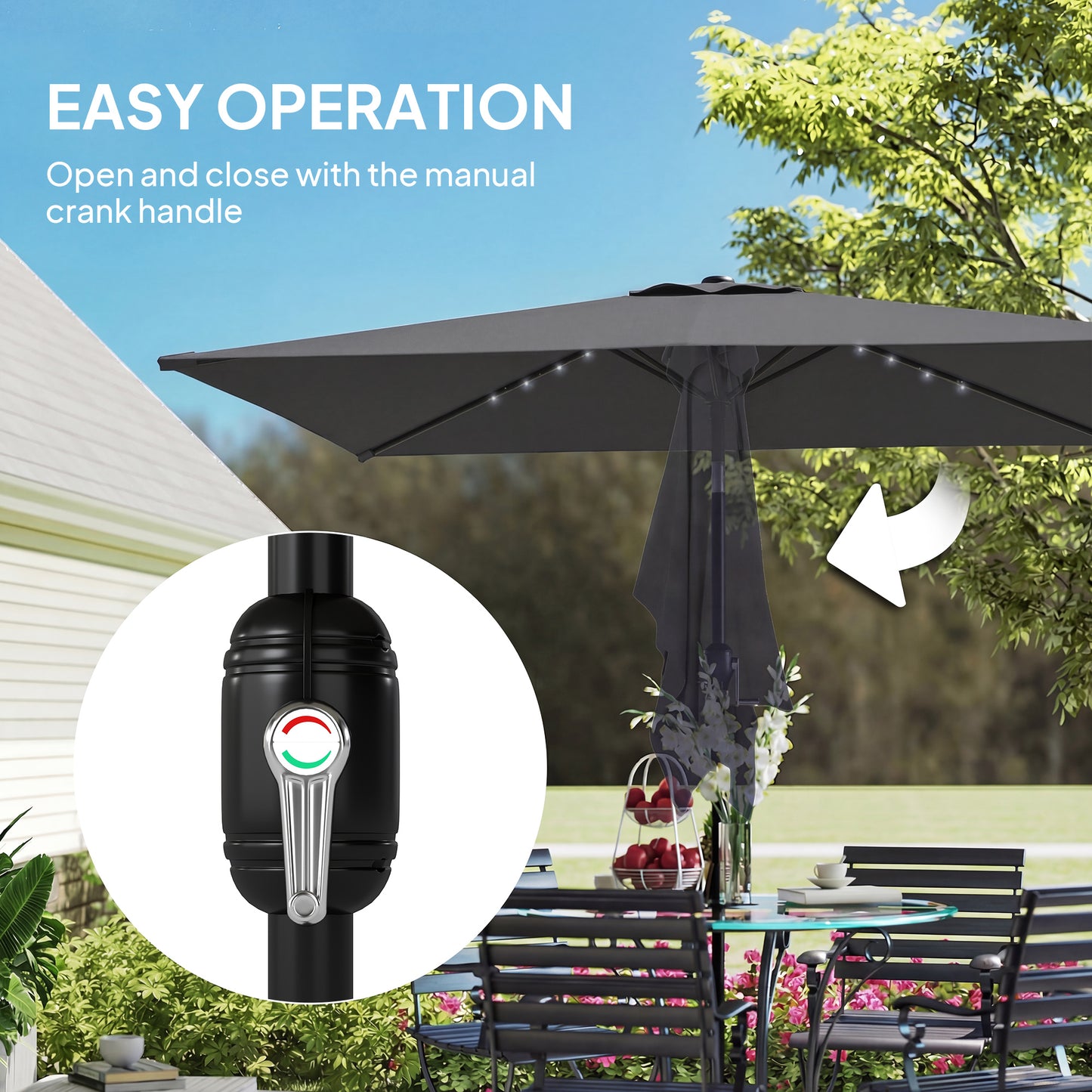 3 x 2 m Garden Parasol Umbrella with Light, Outdoor Patio Umbrella