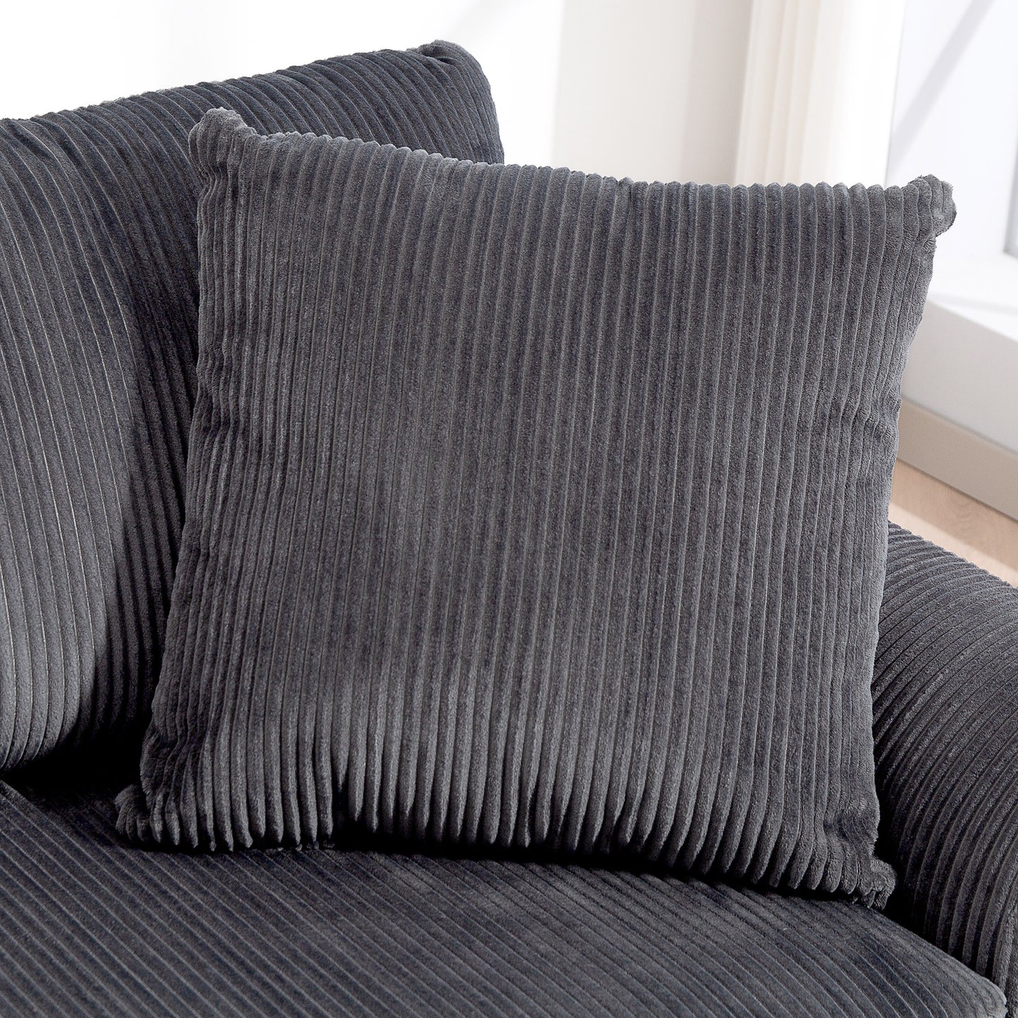 Modern 3 Seater Sofa with Spring Cushion, Upholstered Corduroy Settee for Living Room, Grey