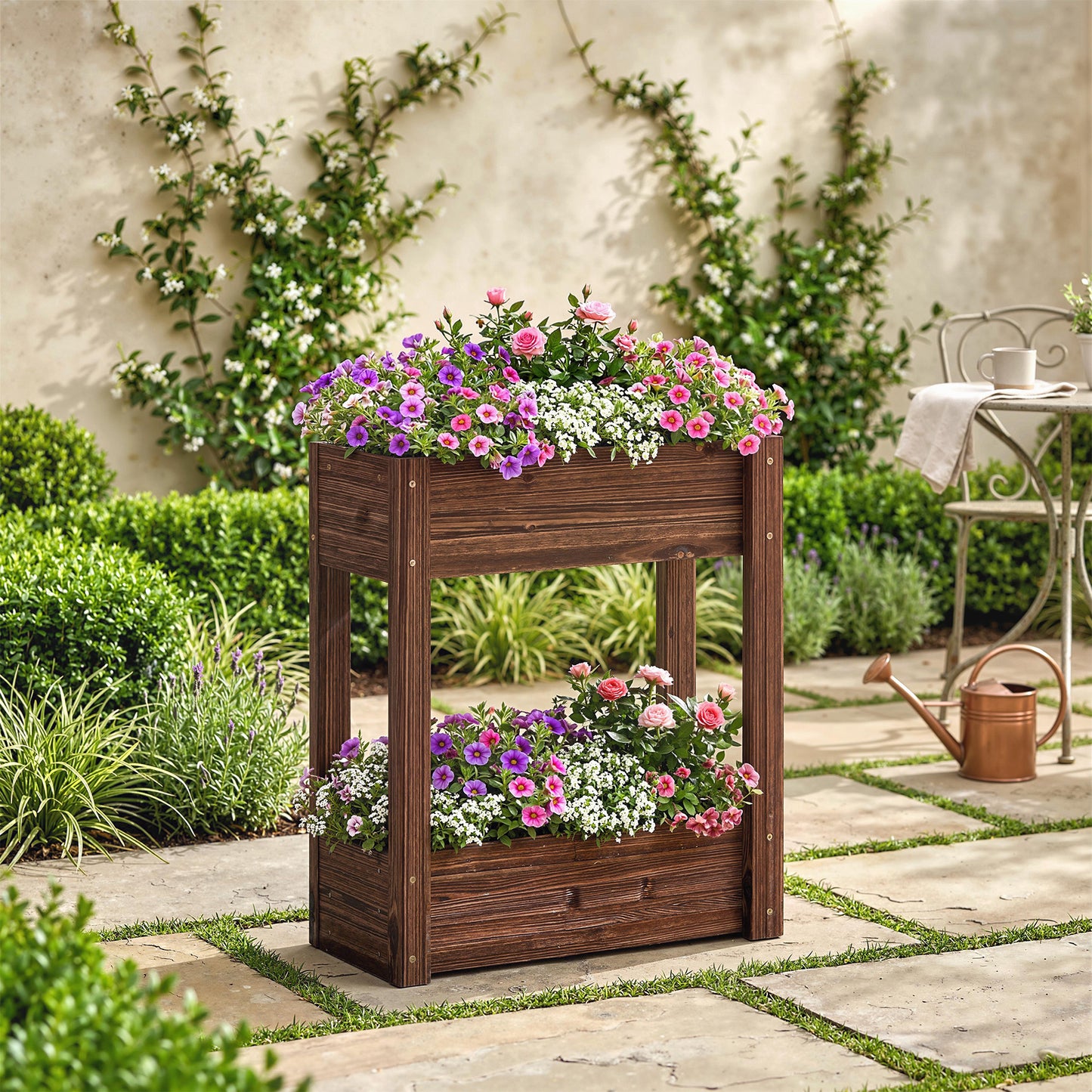 2-Tier Wooden Raised Planter, Raised Garden Bed on Legs