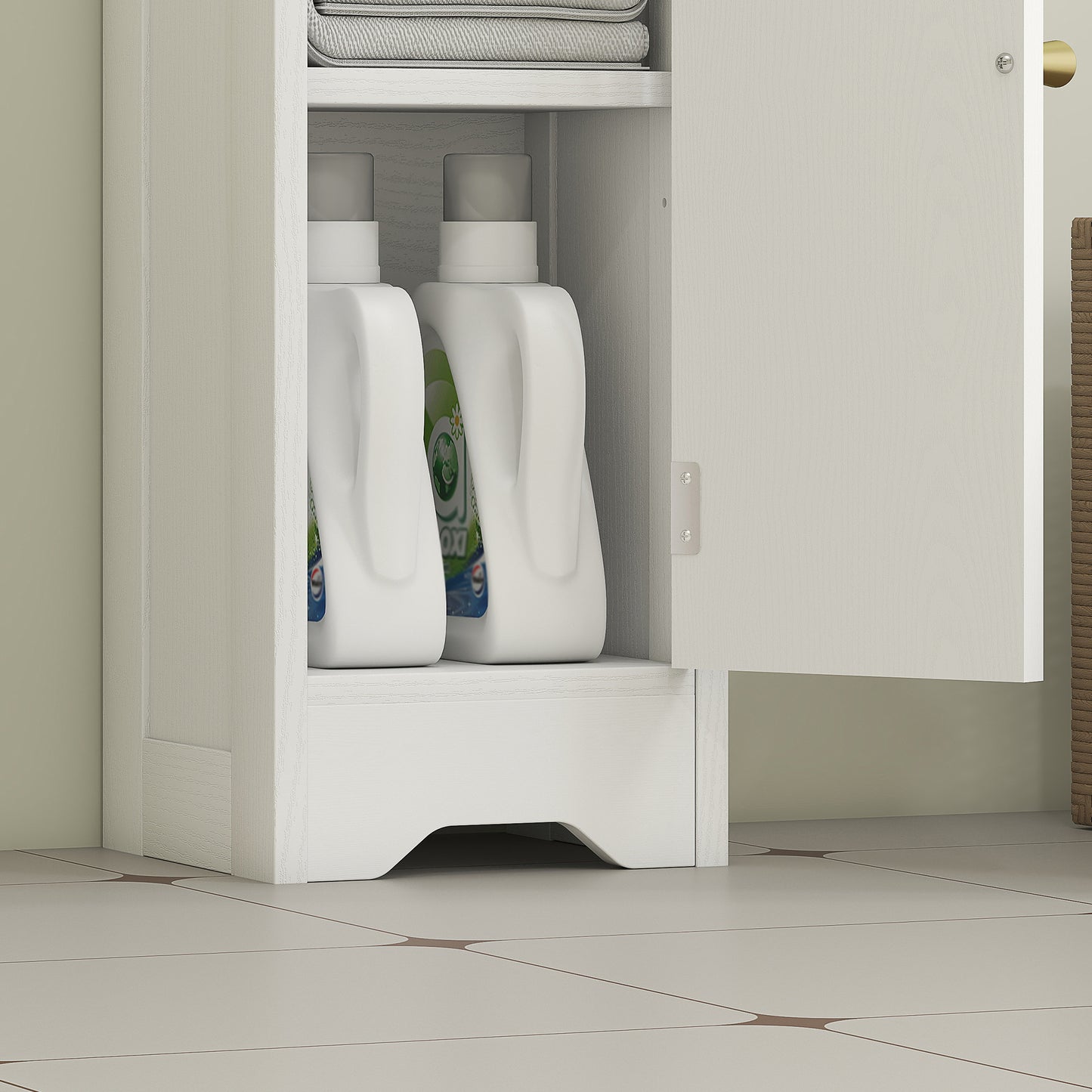 Toilet Roll Holder Slim Bathroom Cabinet with Adjustable Shelf White