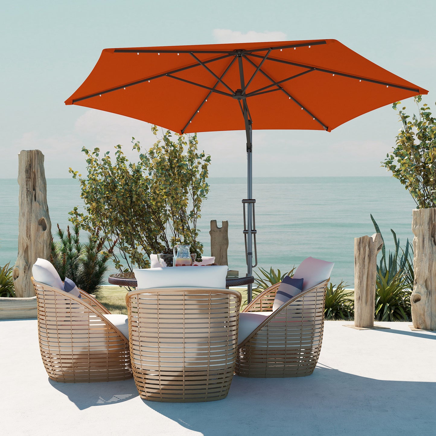 3(m) Cantilever Garden Parasol Umbrella W/ Solar LED Orange