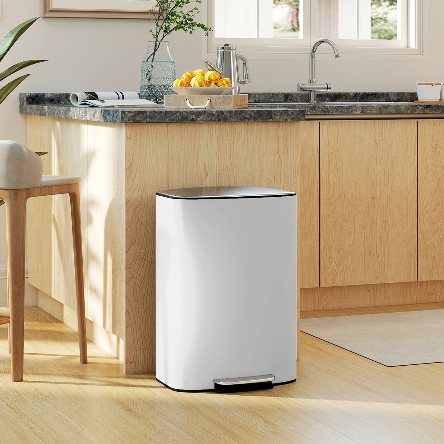 Pedal Bin with Soft-Close Lid, 50L Kitchen Bin with Carry Handle Cream