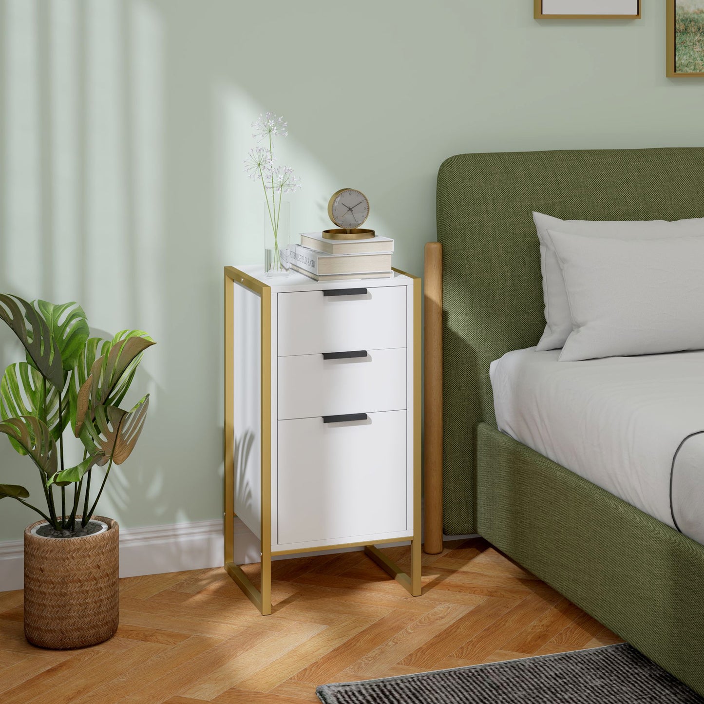 Industrial 3-Drawer Bedroom Chest of Drawers with Metal Frame, White
