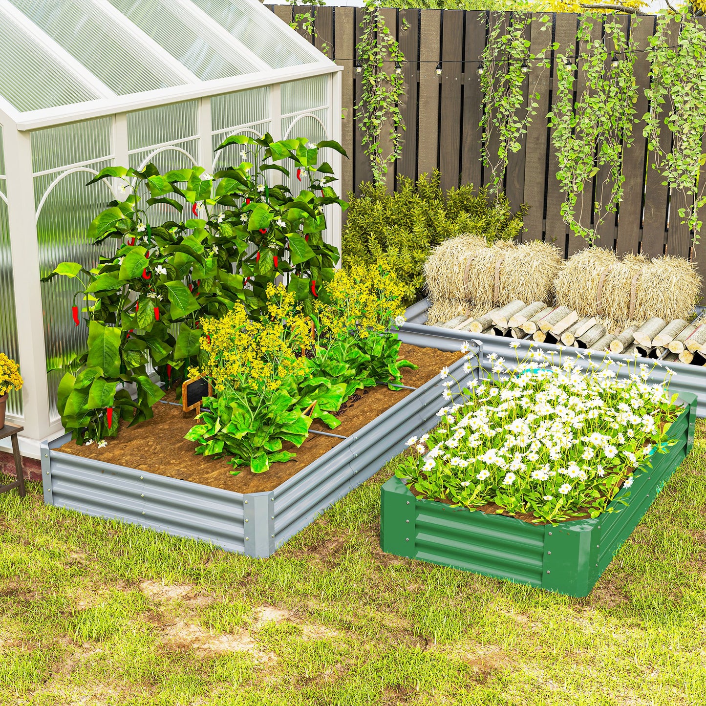 Galvanised Raised Garden Bed, 240 x 120 x 30cm Raised Bed with Reinforcing Bars, Outdoor Raised Planter with Open Bottom for Vegetables, Flowers, Herbs, Silver