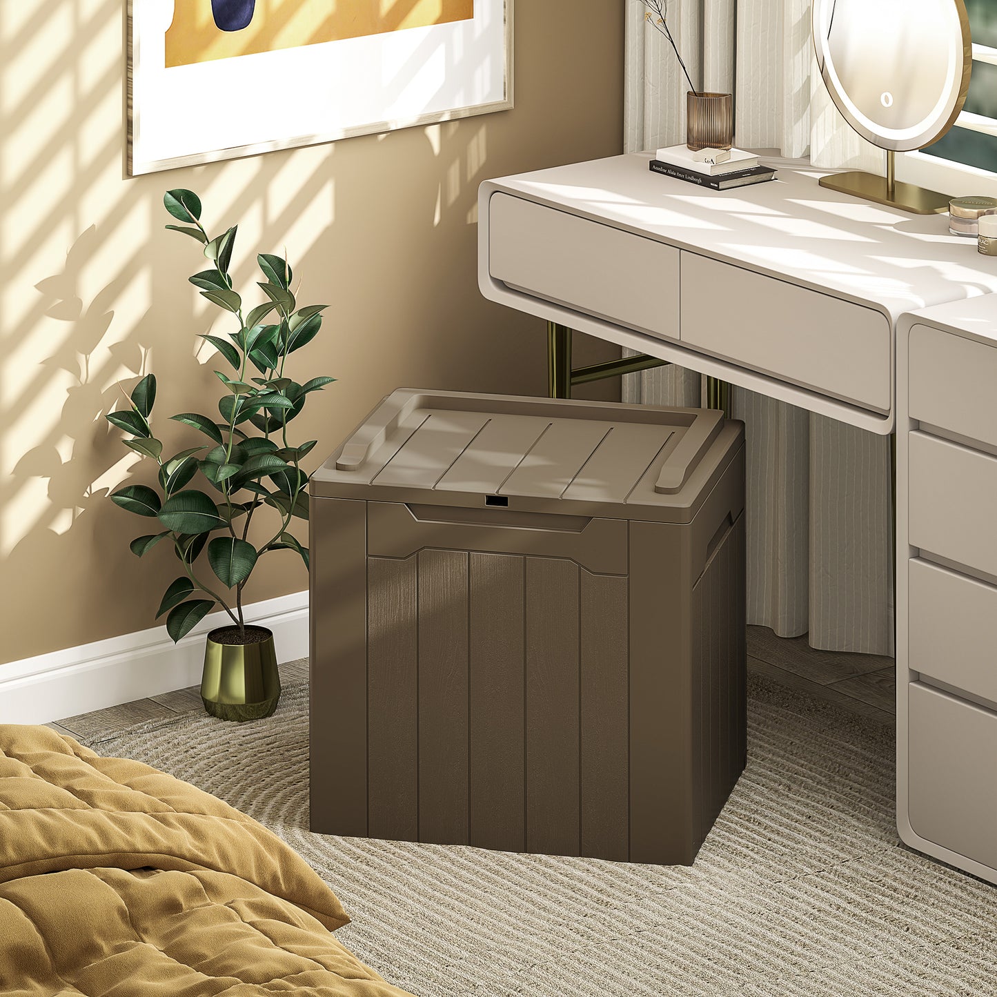 107 L Plastic Storage Chest with Lock Hole and Handles Dark Brown