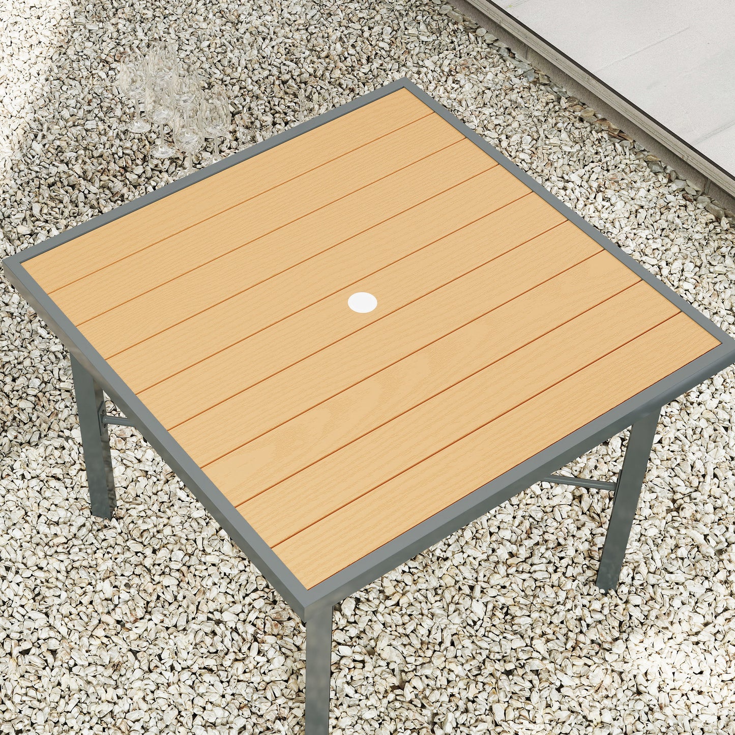 90cm Square Outdoor Patio Garden Dining Table with Umbrella Hole
